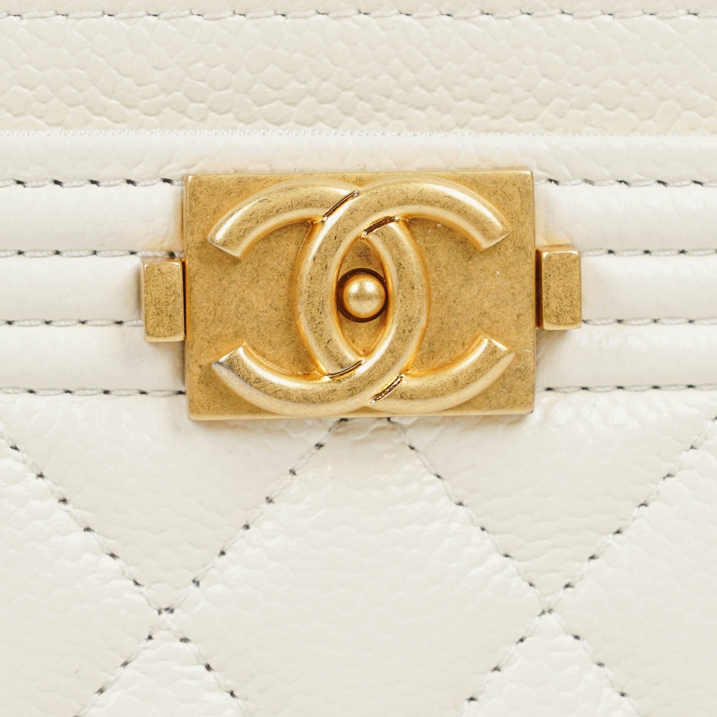 Chanel Boy White Caviar Quilted Card Holder