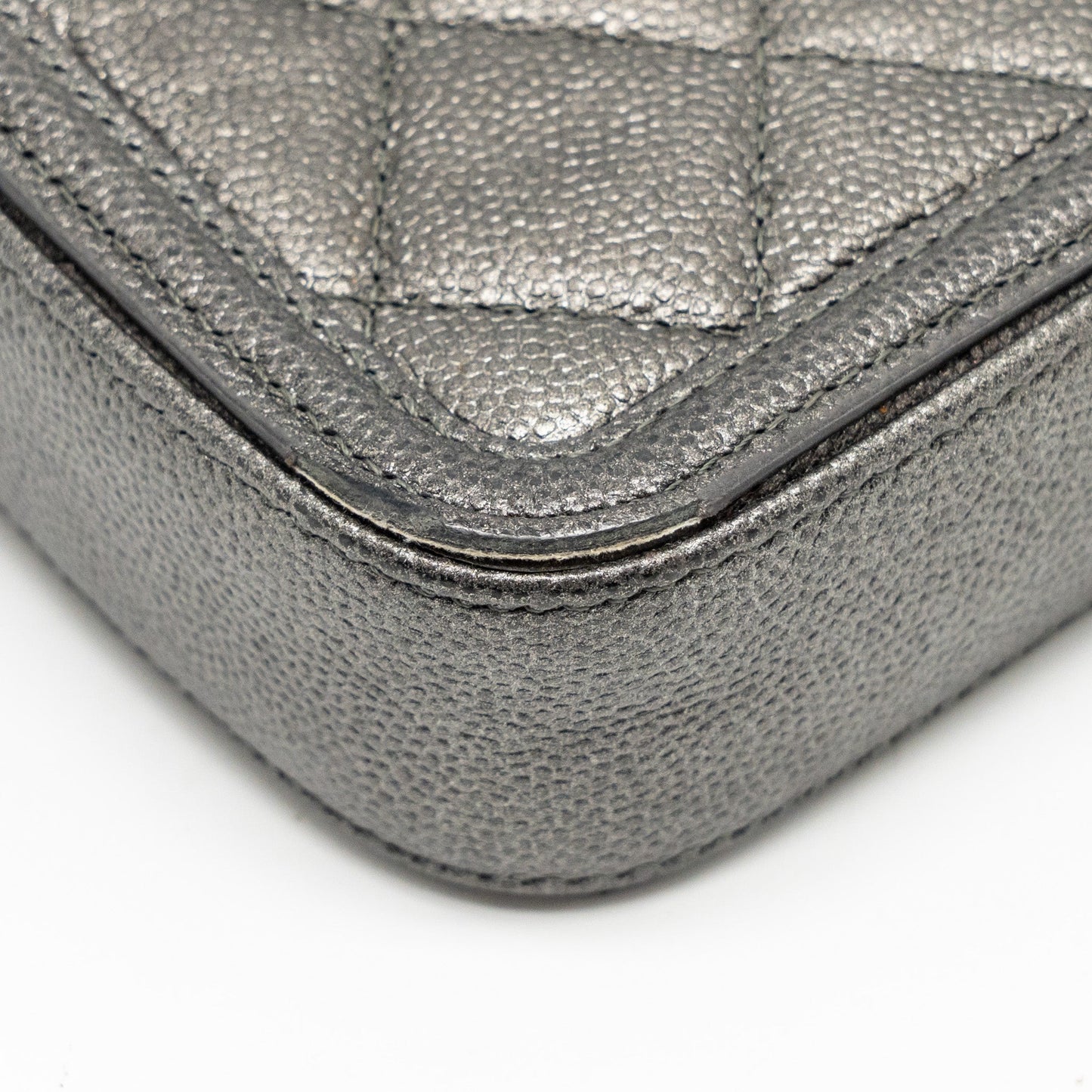 Chanel CC Filigree Double Zip Clutch with Chain Caviar Grey