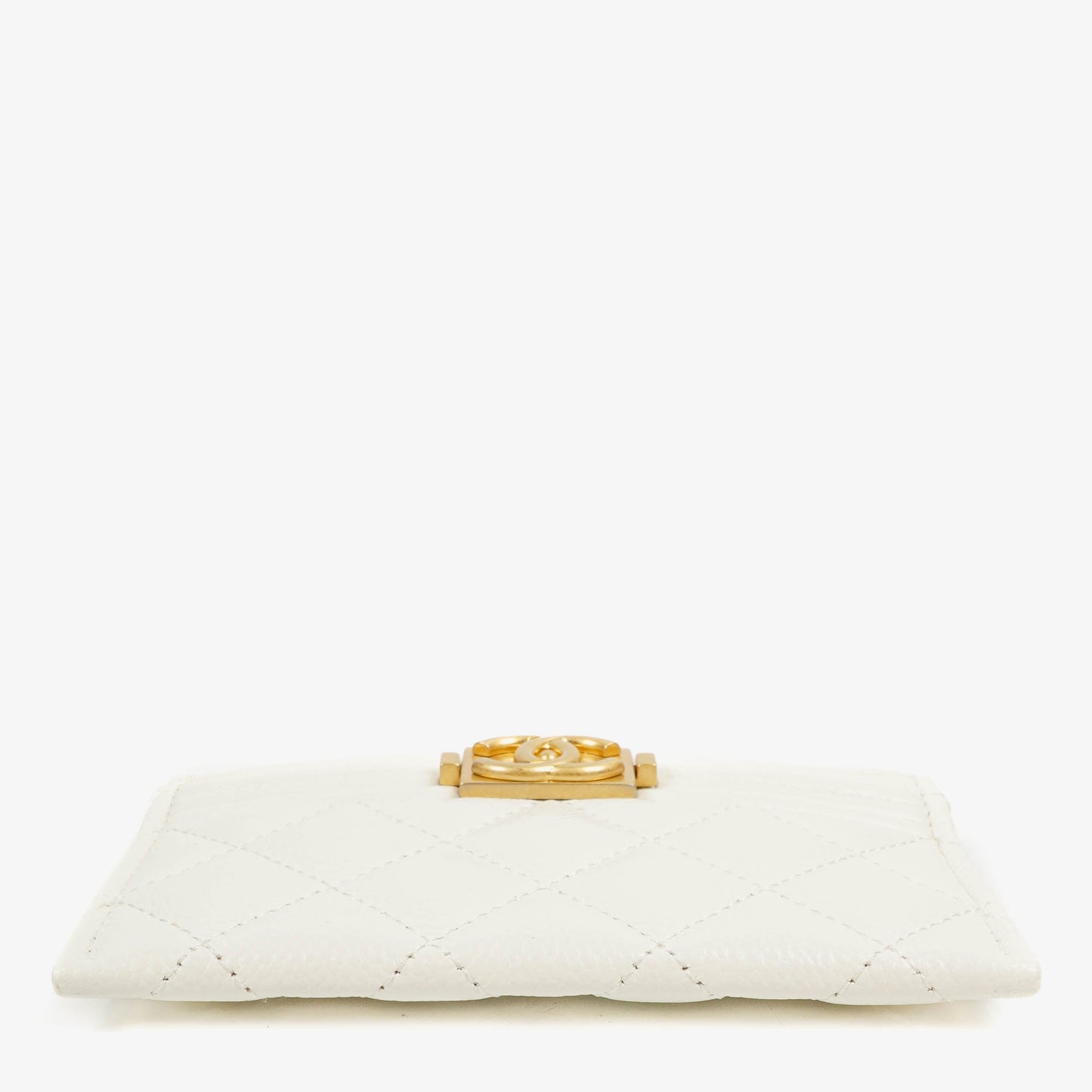 Chanel Boy White Caviar Quilted Card Holder