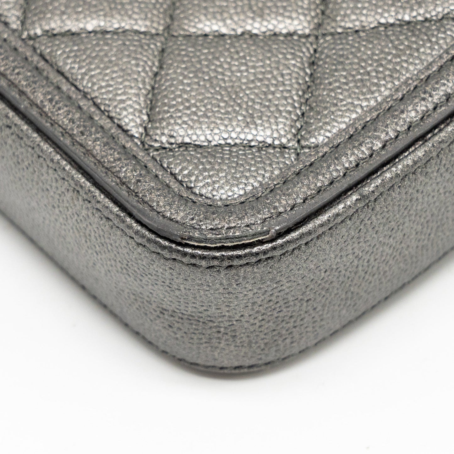 Chanel CC Filigree Double Zip Clutch with Chain Caviar Grey