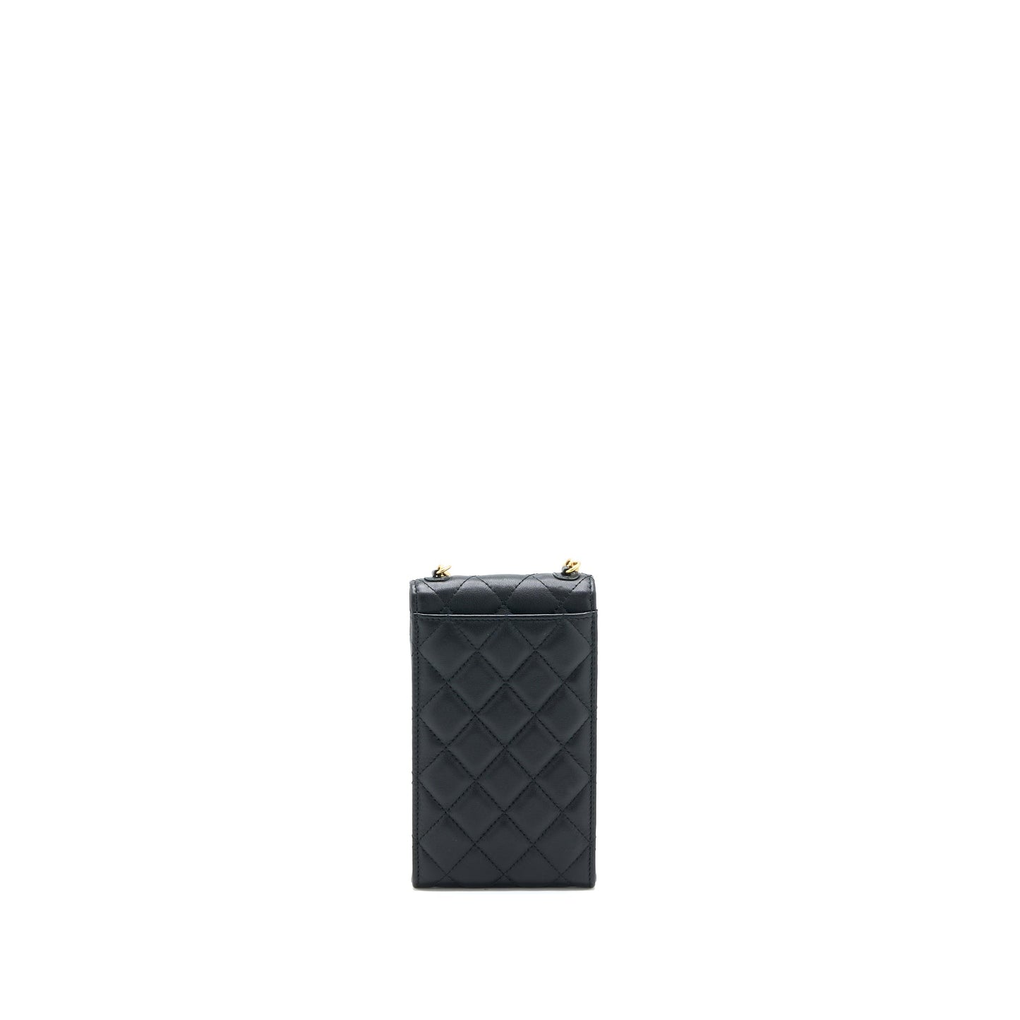 Chanel Vertical Flap Phone Pouch with Pearl Chain Lambskin Black Brushed