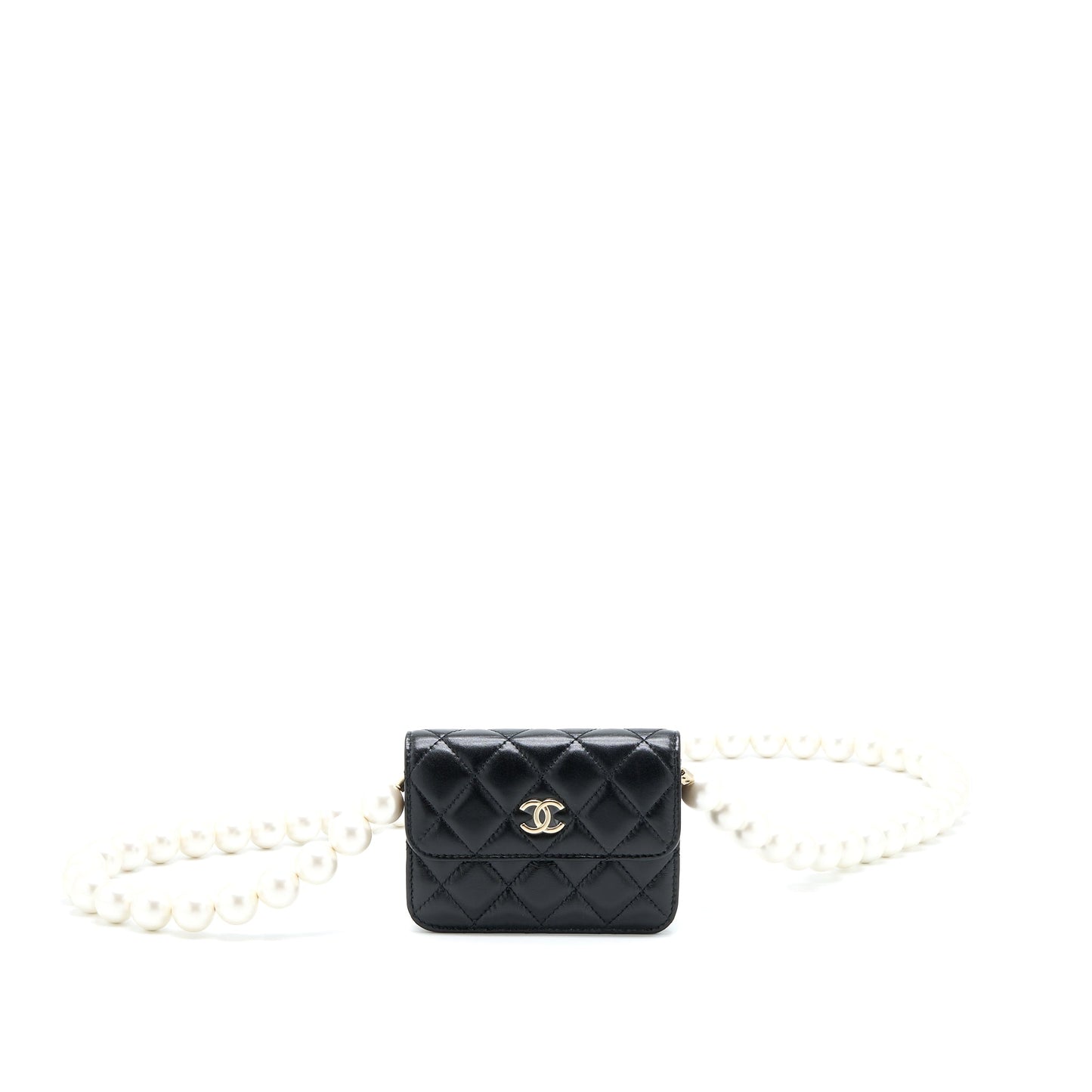 Chanel Mini Flap Bag with Giant Pearl Chain Lambskin Black L
