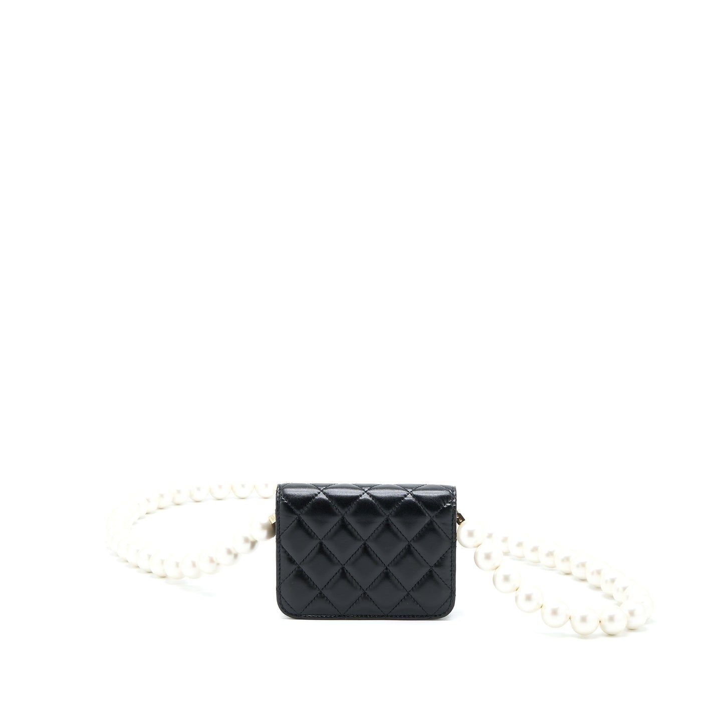 Chanel Mini Flap Bag with Giant Pearl Chain Lambskin Black L