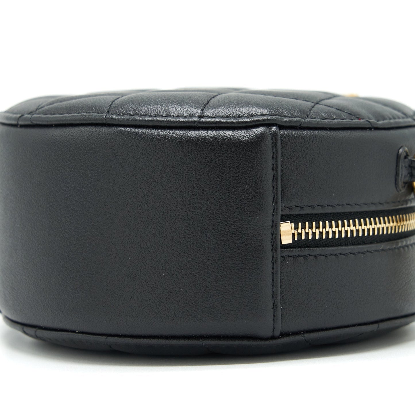 Chanel Pearl Round Clutch With Chain Calfskin Black