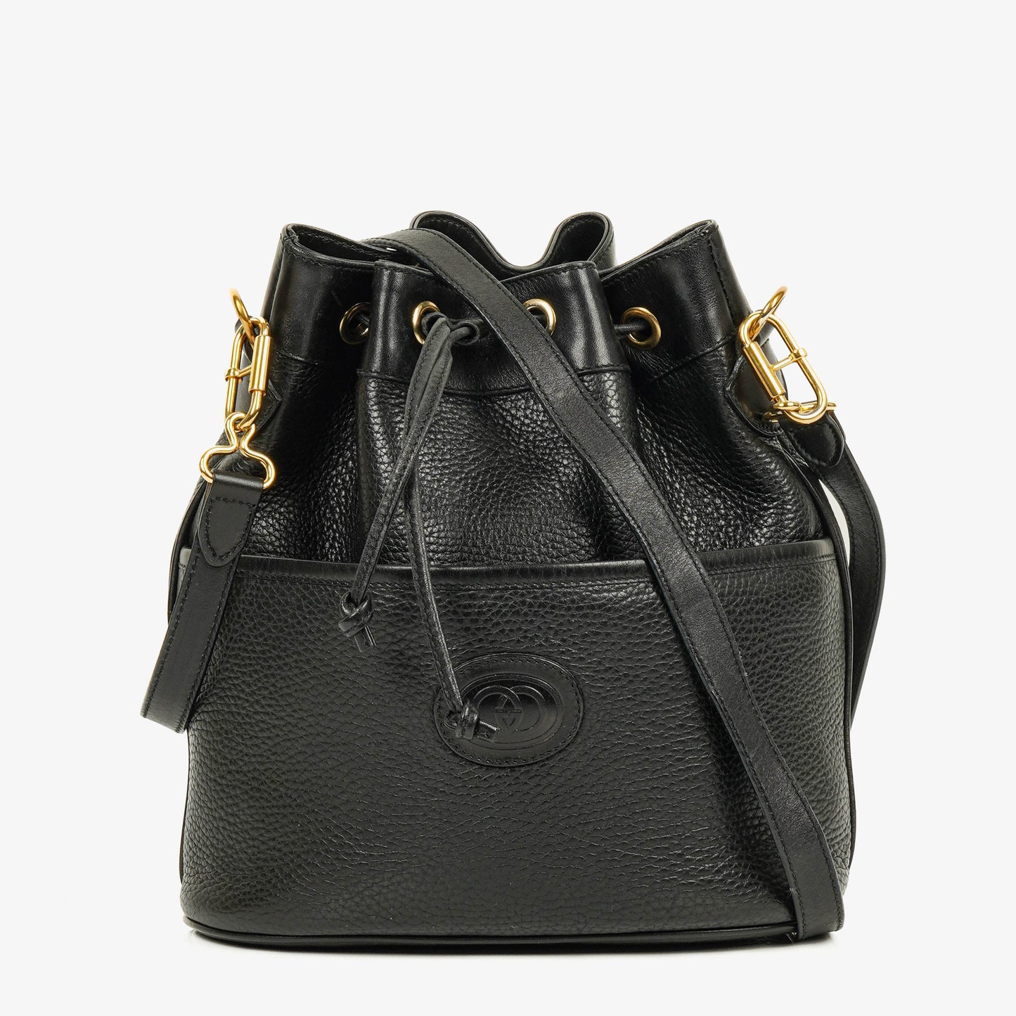 Gucci Interlocking Black Leather Bucket Bag