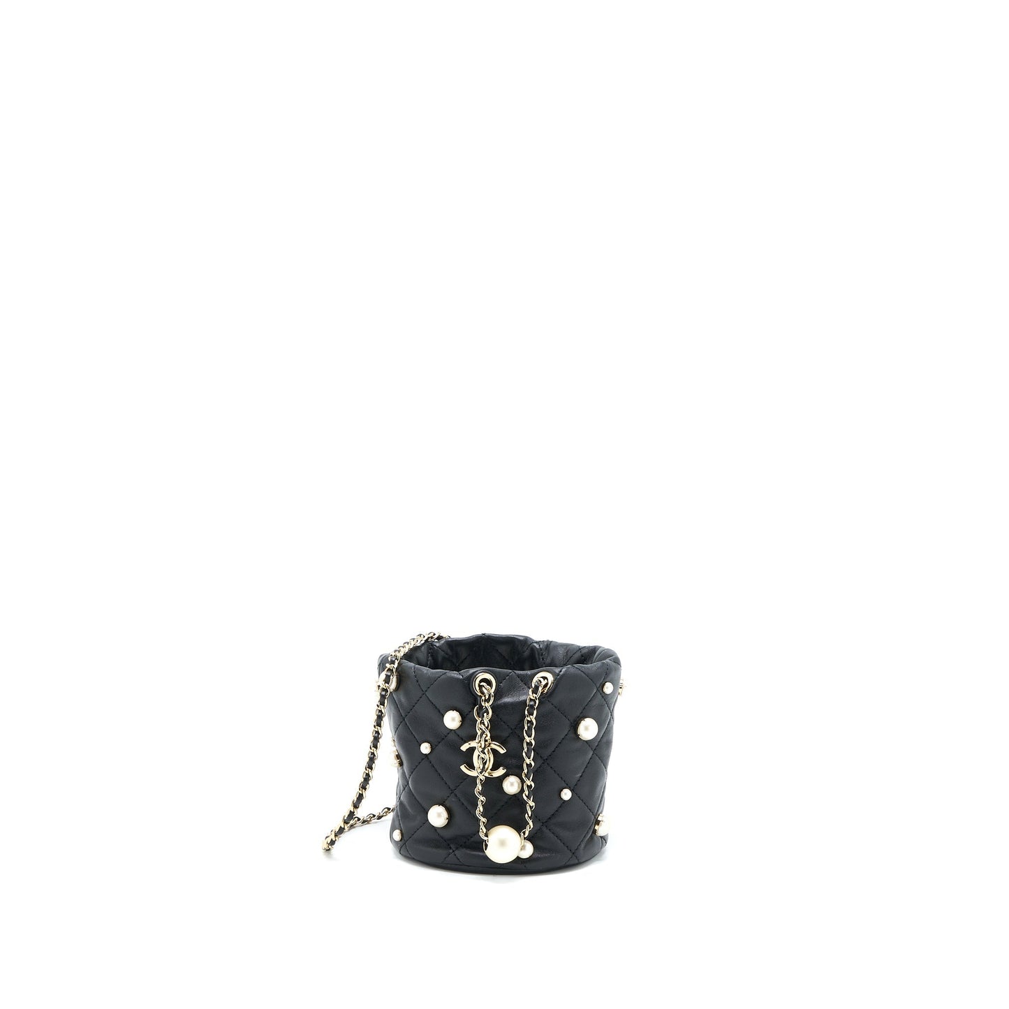 Chanel Mini Pearly Bucket Bag with Chain Lambskin Black L