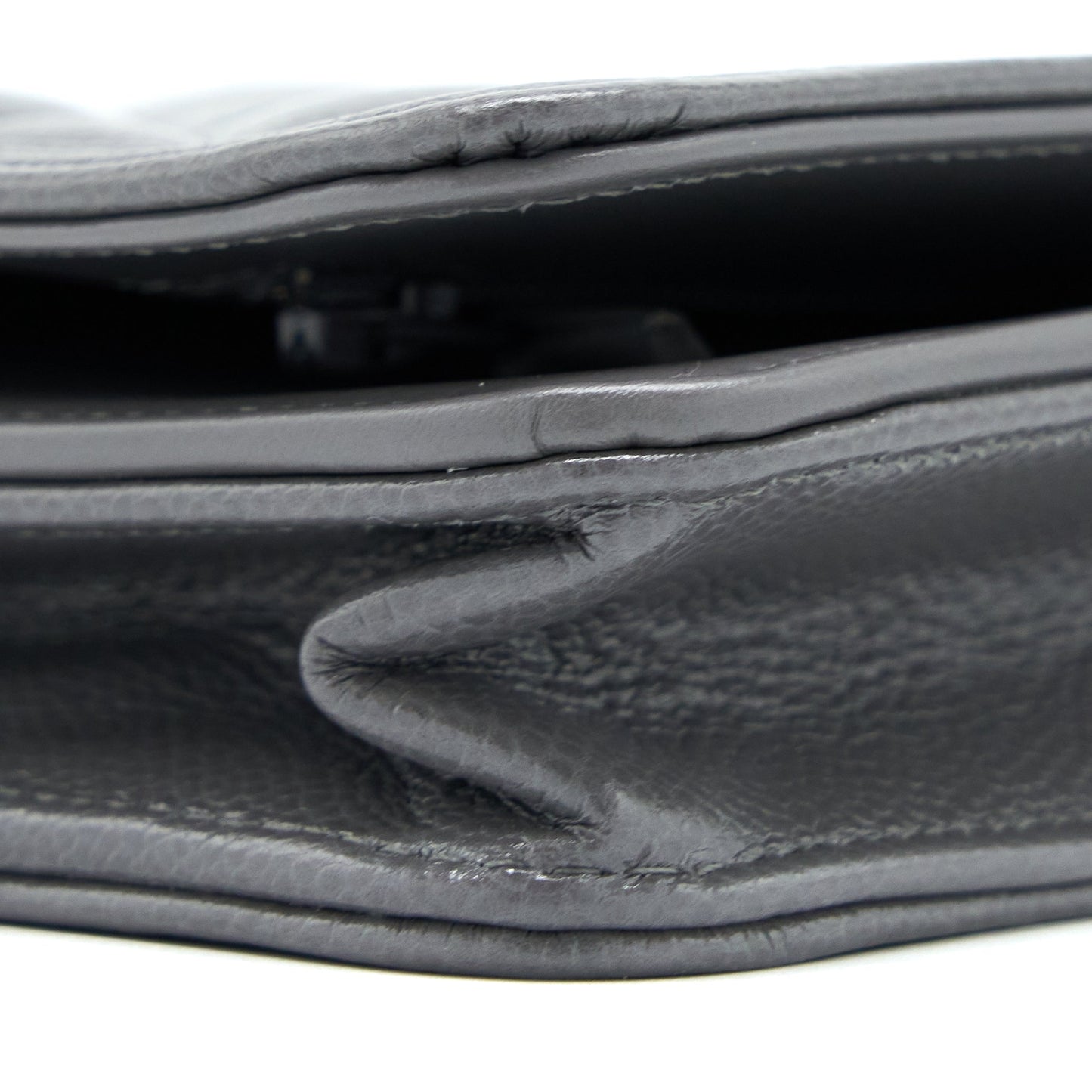 Chanel 22A Boy Wallet On Chain Grained Calfskin Dark Grey Brushed  (Microchip)