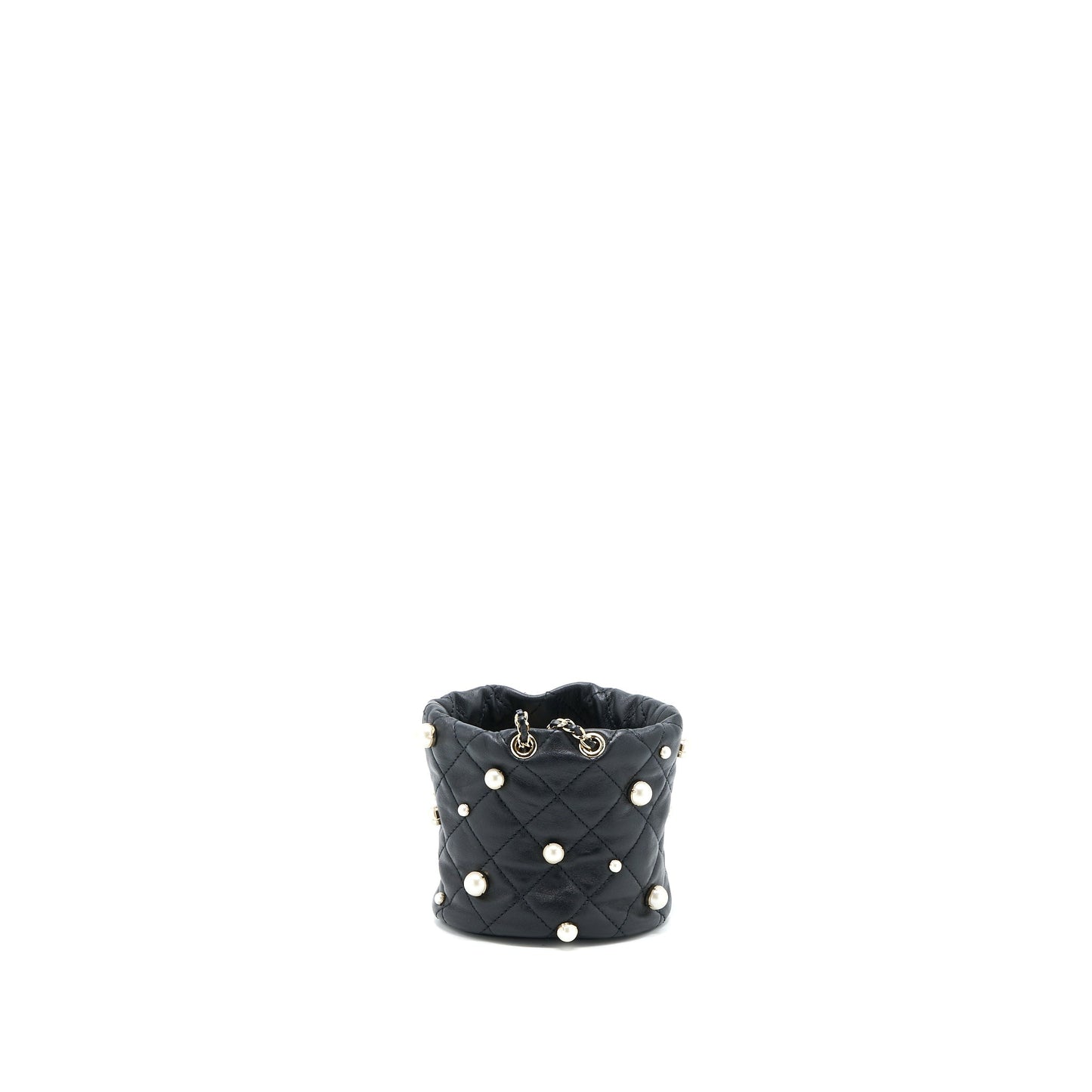 Chanel Mini Pearly Bucket Bag with Chain Lambskin Black L