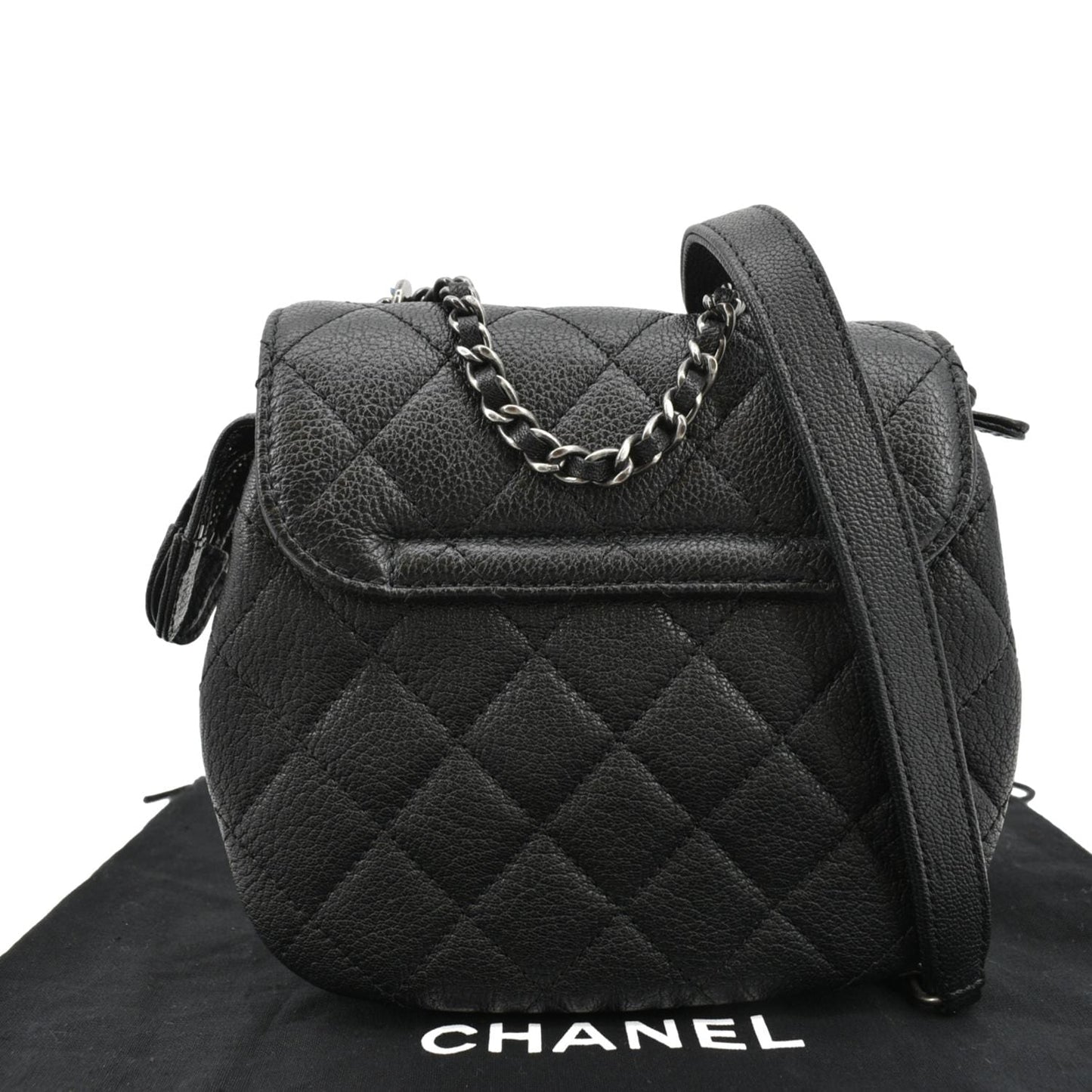 CHANEL CC Waiter Flap Goatskin Leather Crossbody Bag Black