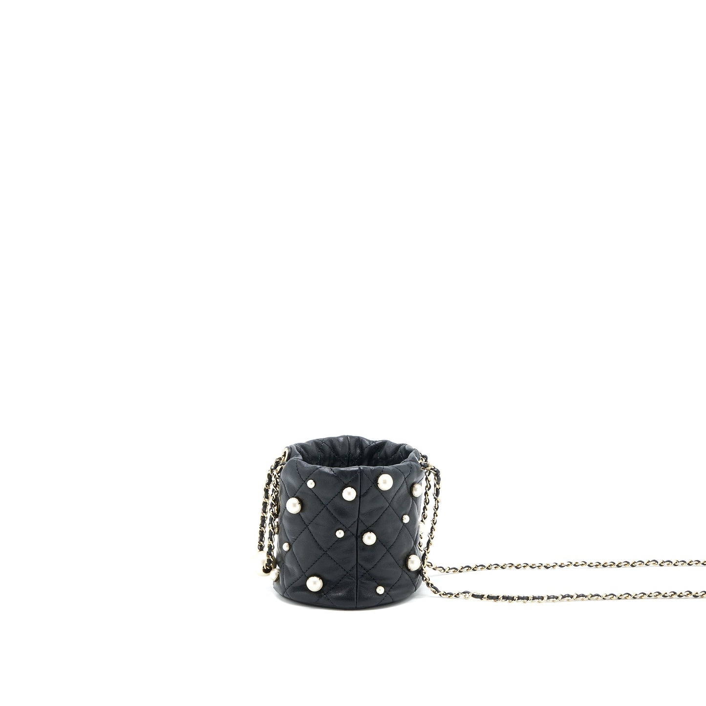 Chanel Mini Pearly Bucket Bag with Chain Lambskin Black L