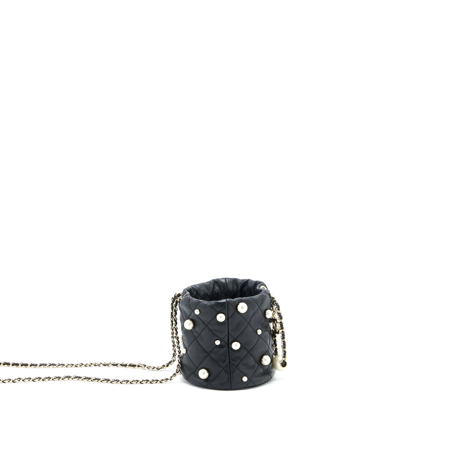 Chanel Mini Pearly Bucket Bag with Chain Lambskin Black L