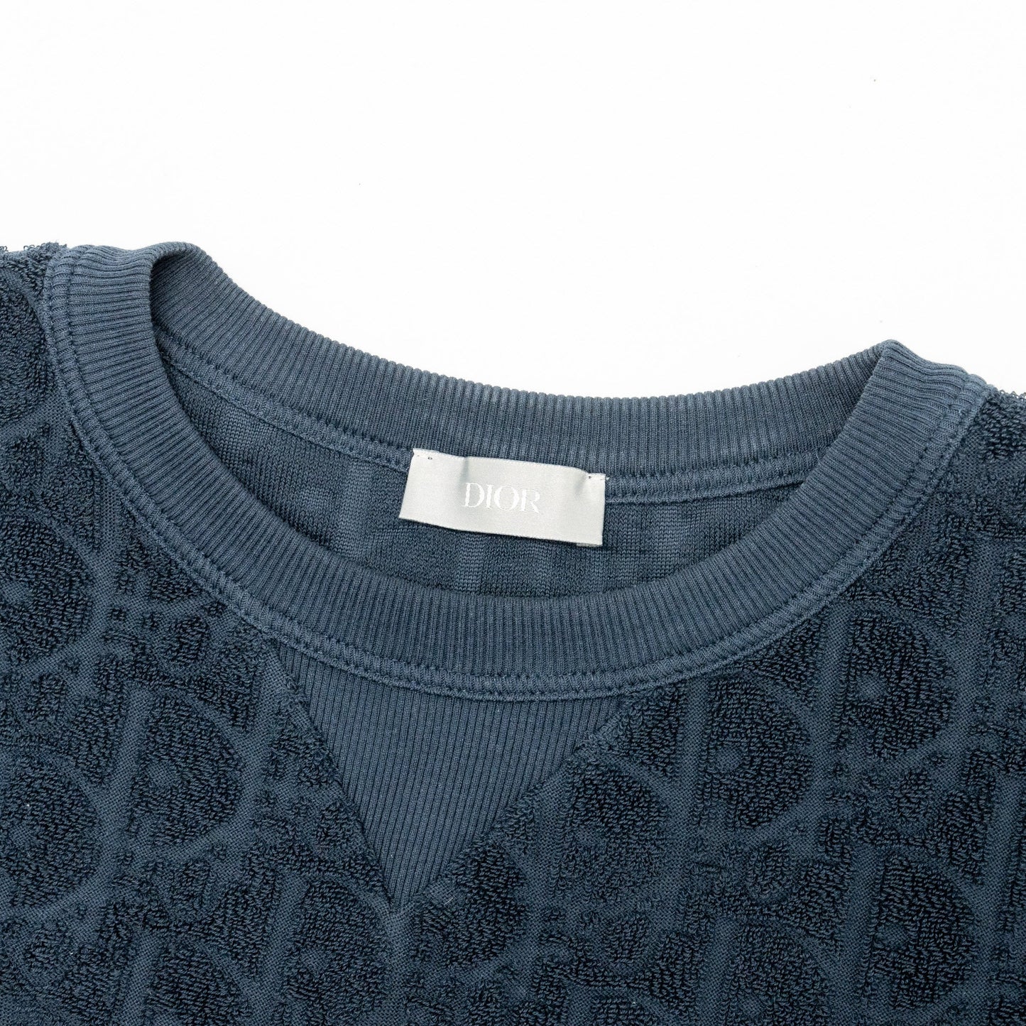 Dior Size Oblique Relaxed-Fit T-Shirt Cotton Jacquard Navy Blue Terry
