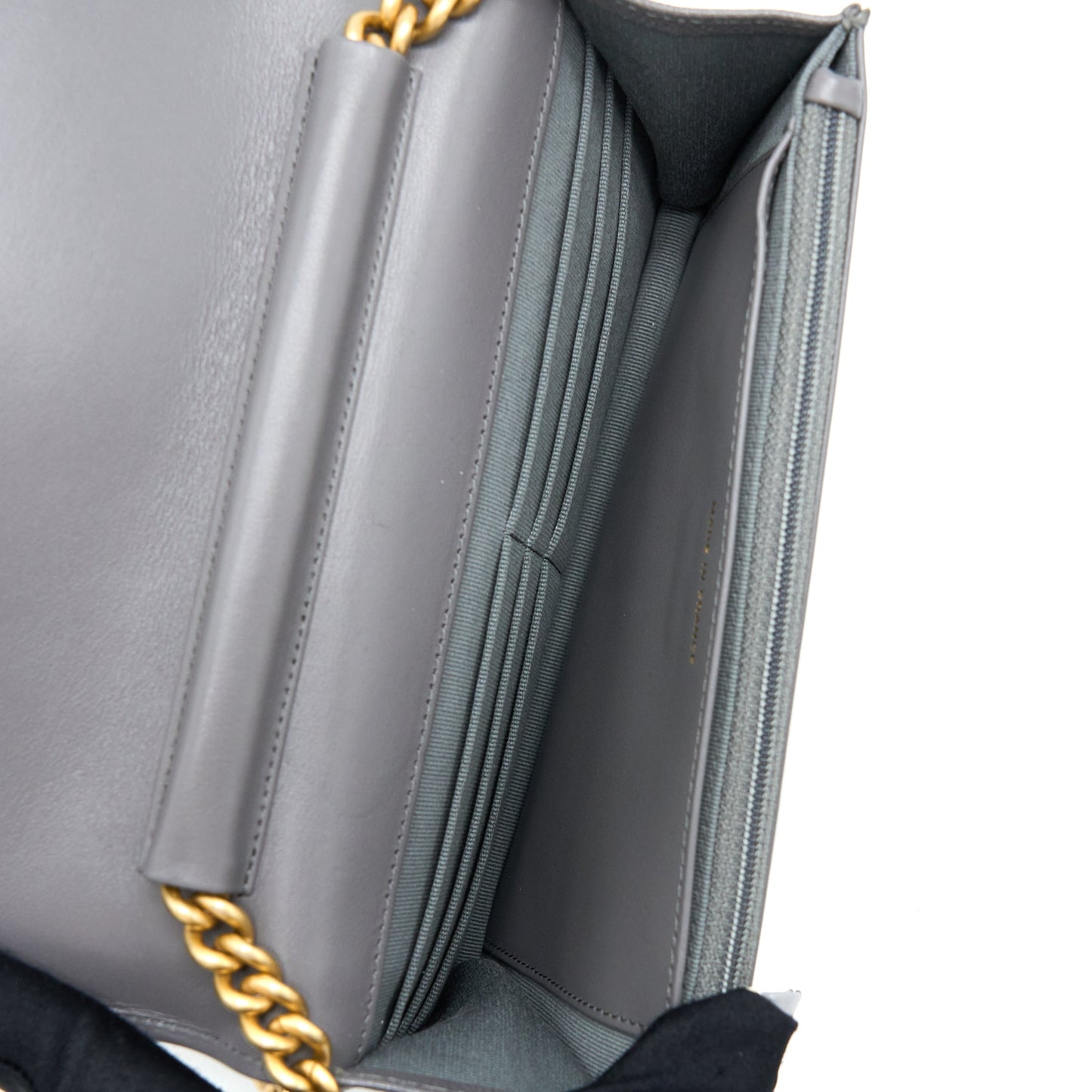 Chanel 22A Boy Wallet On Chain Grained Calfskin Dark Grey Brushed  (Microchip)