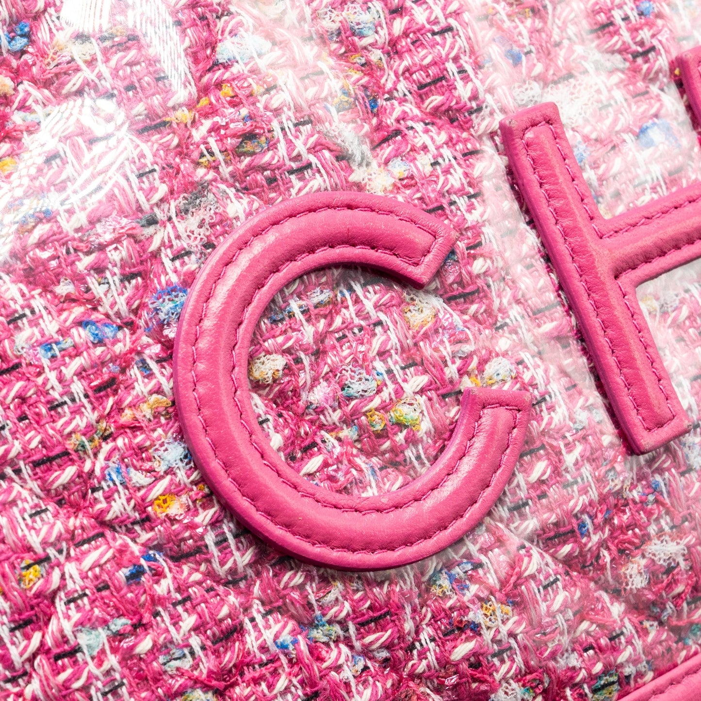 Chanel 19S Logo Pouch Tweed/PVC Pink