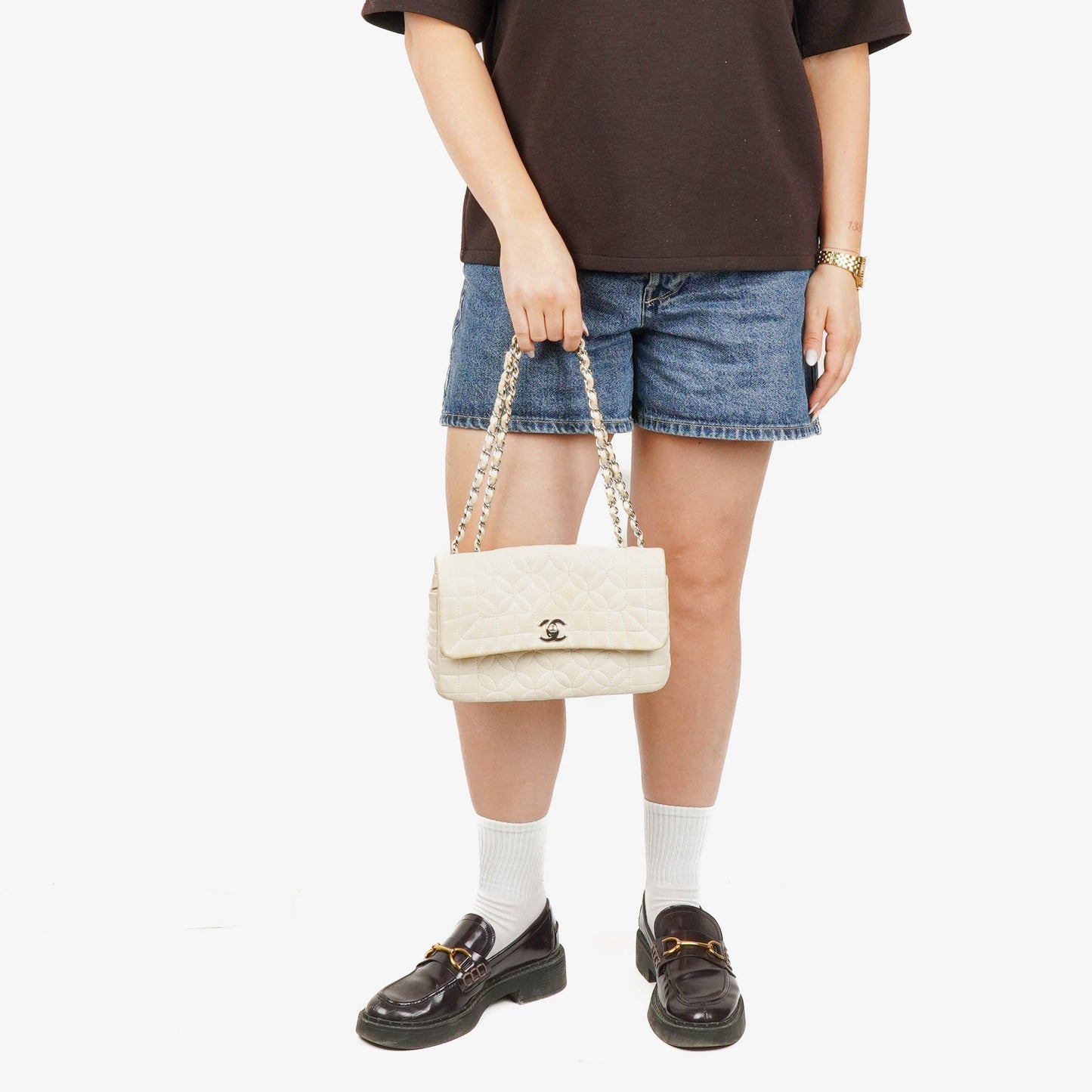Chanel Neutral Lady Graphic Quilted Leather Flap Bag