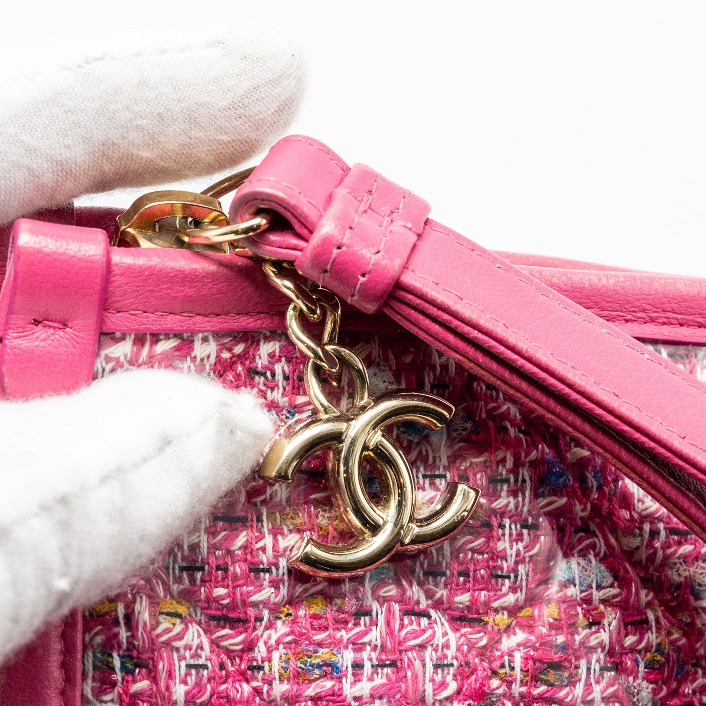 Chanel 19S Logo Pouch Tweed/PVC Pink