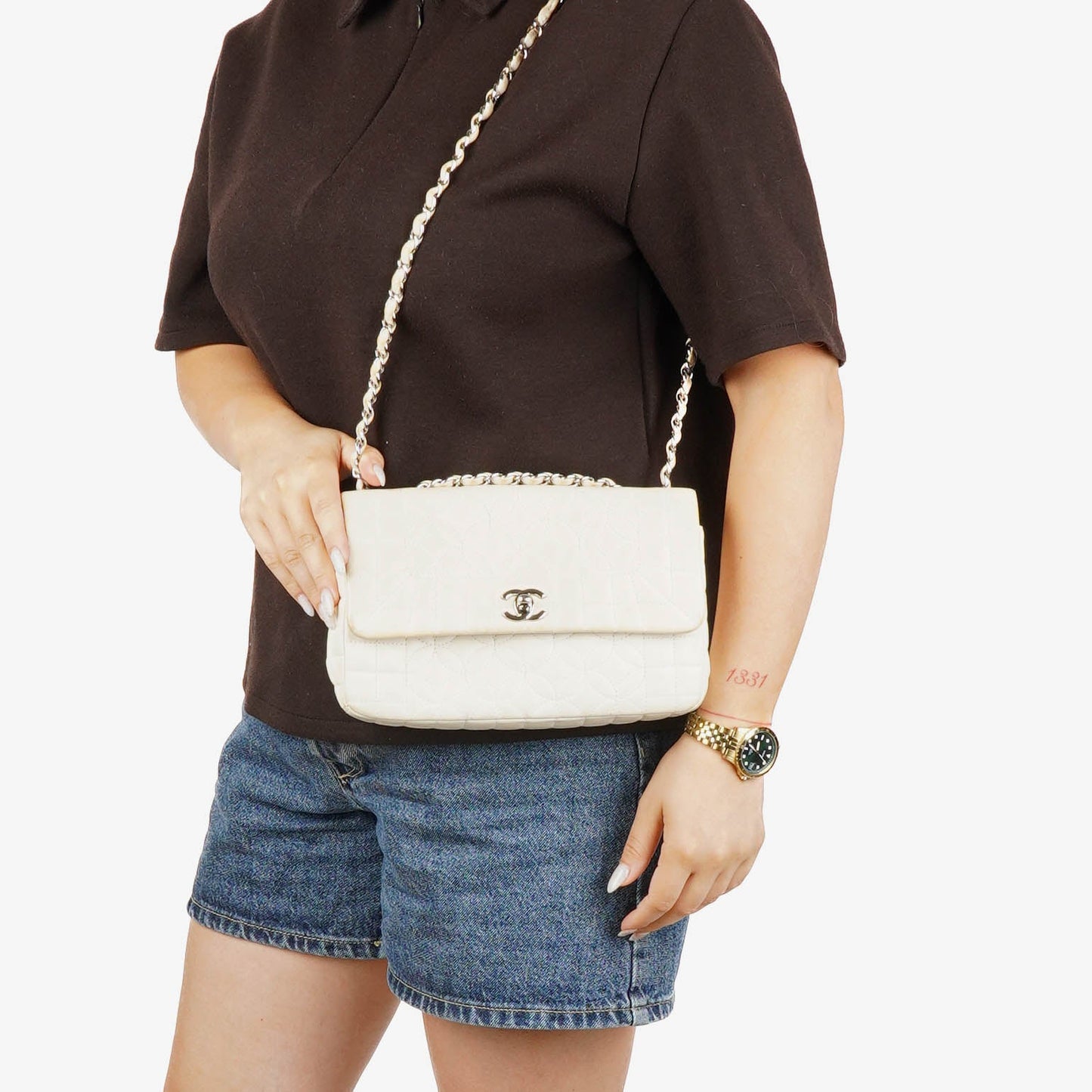 Chanel Neutral Lady Graphic Quilted Leather Flap Bag