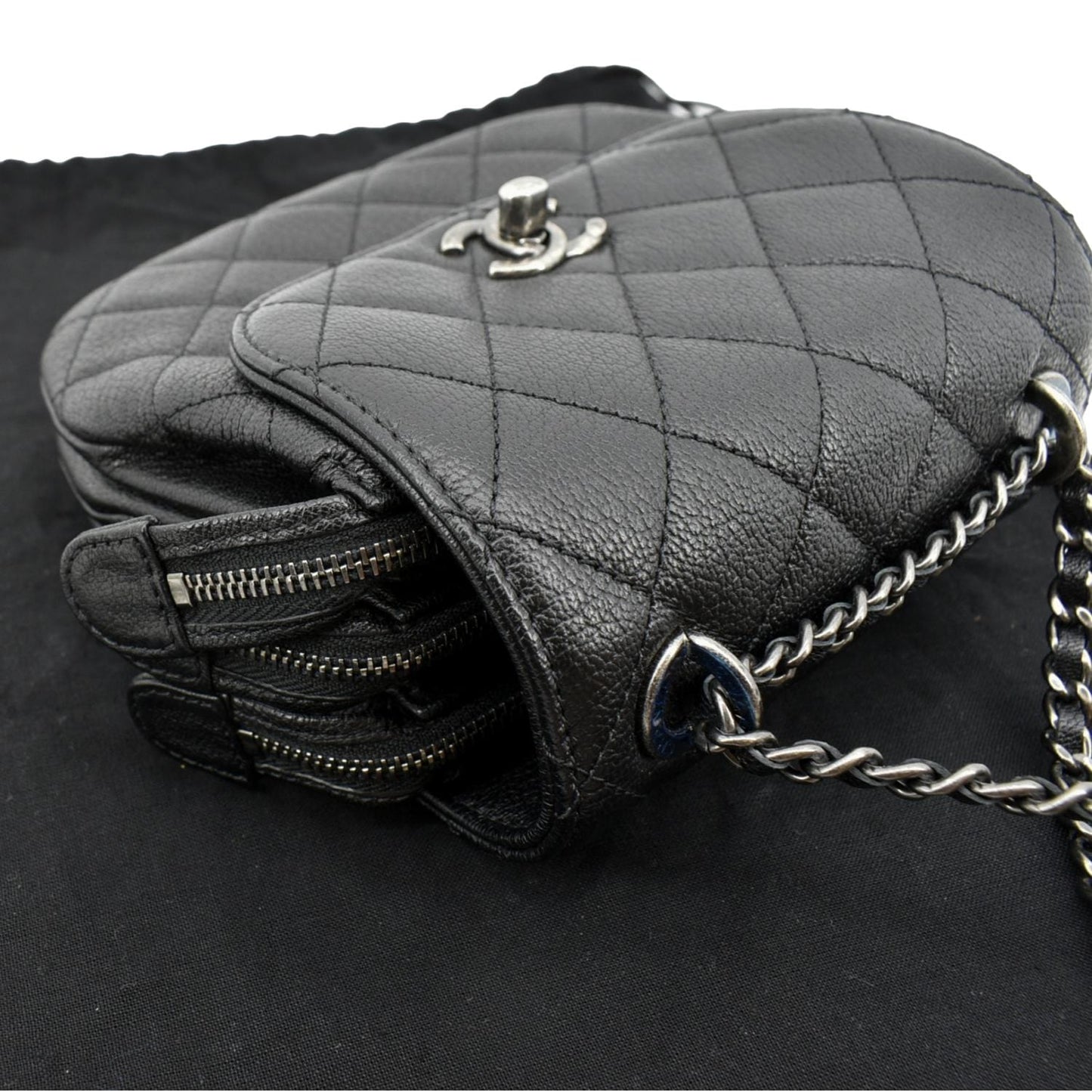 CHANEL CC Waiter Flap Goatskin Leather Crossbody Bag Black