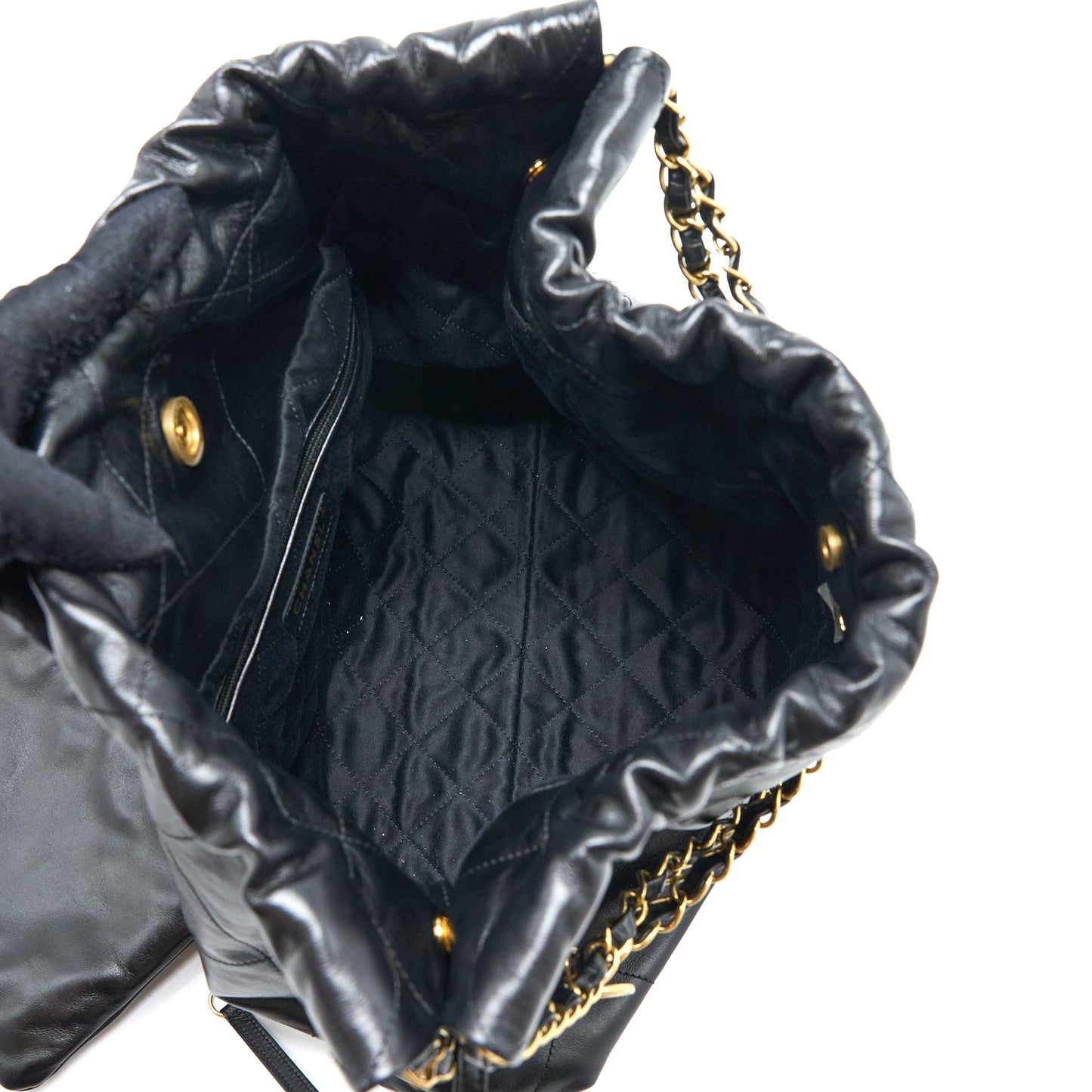 Chanel Medium 22 Bag Shiny Calfskin Black Brushed  (Microchip)
