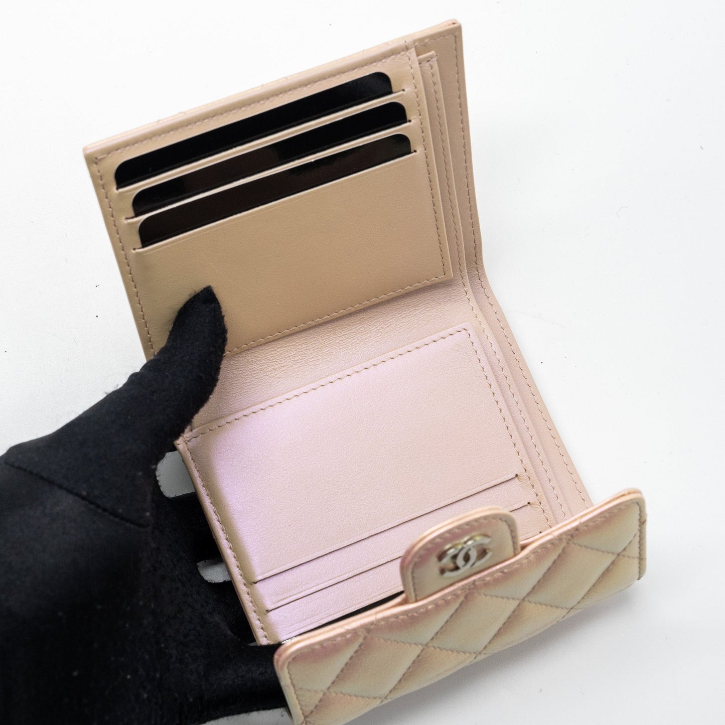 Chanel Classic Small Compact Wallet Calfskin Iridescent Pink