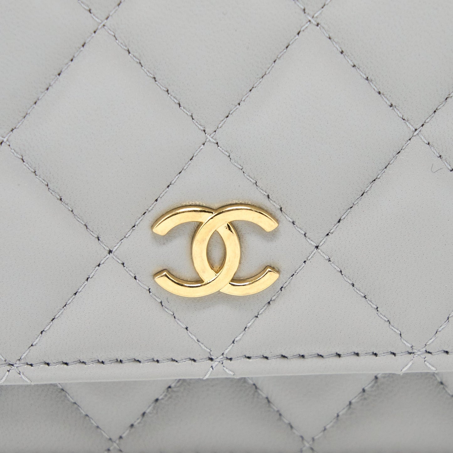 Chanel Mini Square Wallet on Chain with Gem Chains Lambskin Light Grey L