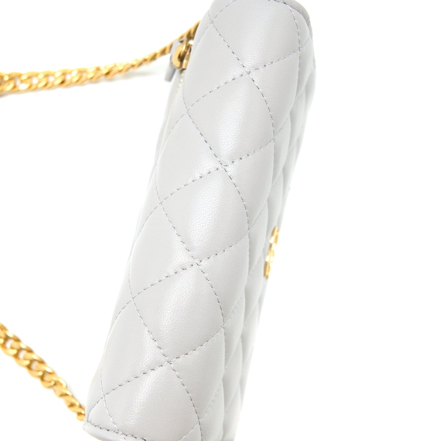 Chanel Mini Square Wallet on Chain with Gem Chains Lambskin Light Grey L
