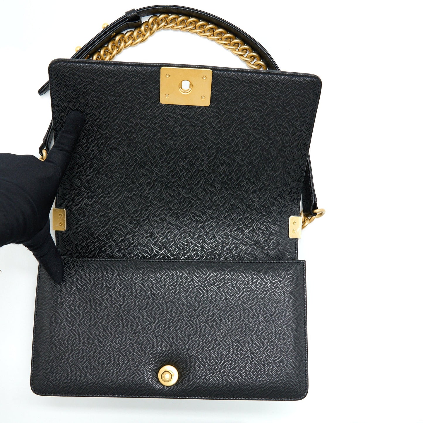 Chanel Medium Boy Caviar Black Brushed Gold Hardware