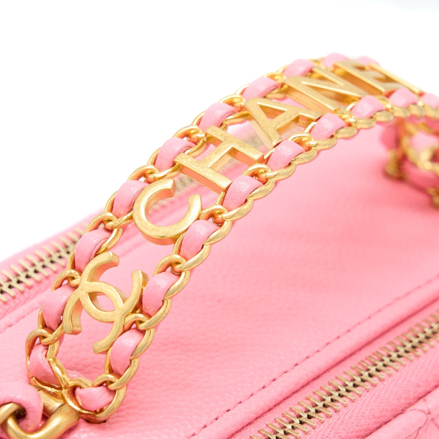Chanel 22S Letter Top Handle Small Vanity Case Caviar Pink Brushed