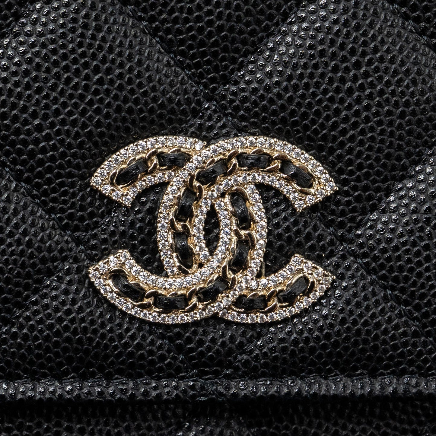 Chanel Detailed Logo Wallet On Chain Black Caviar L (microchip)