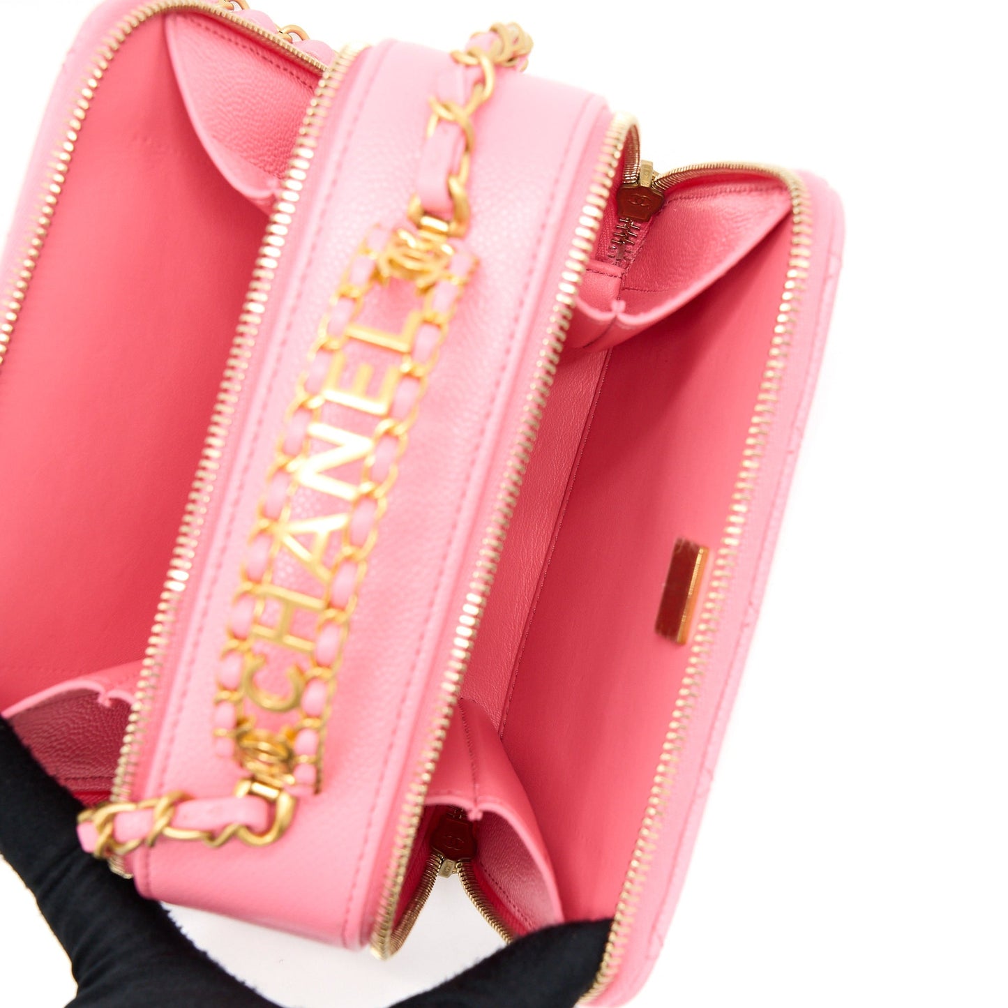 Chanel 22S Letter Top Handle Small Vanity Case Caviar Pink Brushed