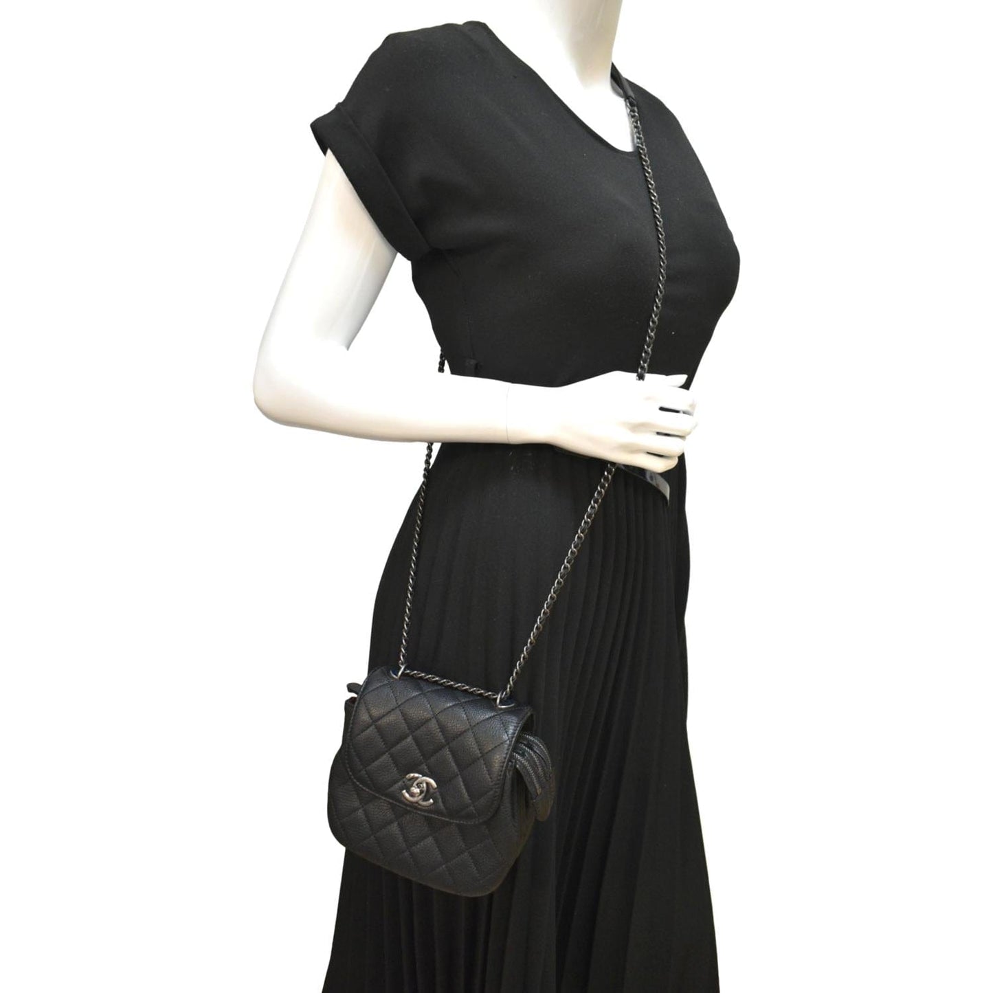 CHANEL CC Waiter Flap Goatskin Leather Crossbody Bag Black