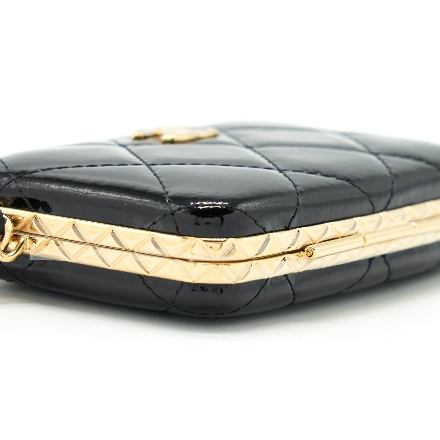 Chanel 21A Mini Clip Box With Chain Patent Black L