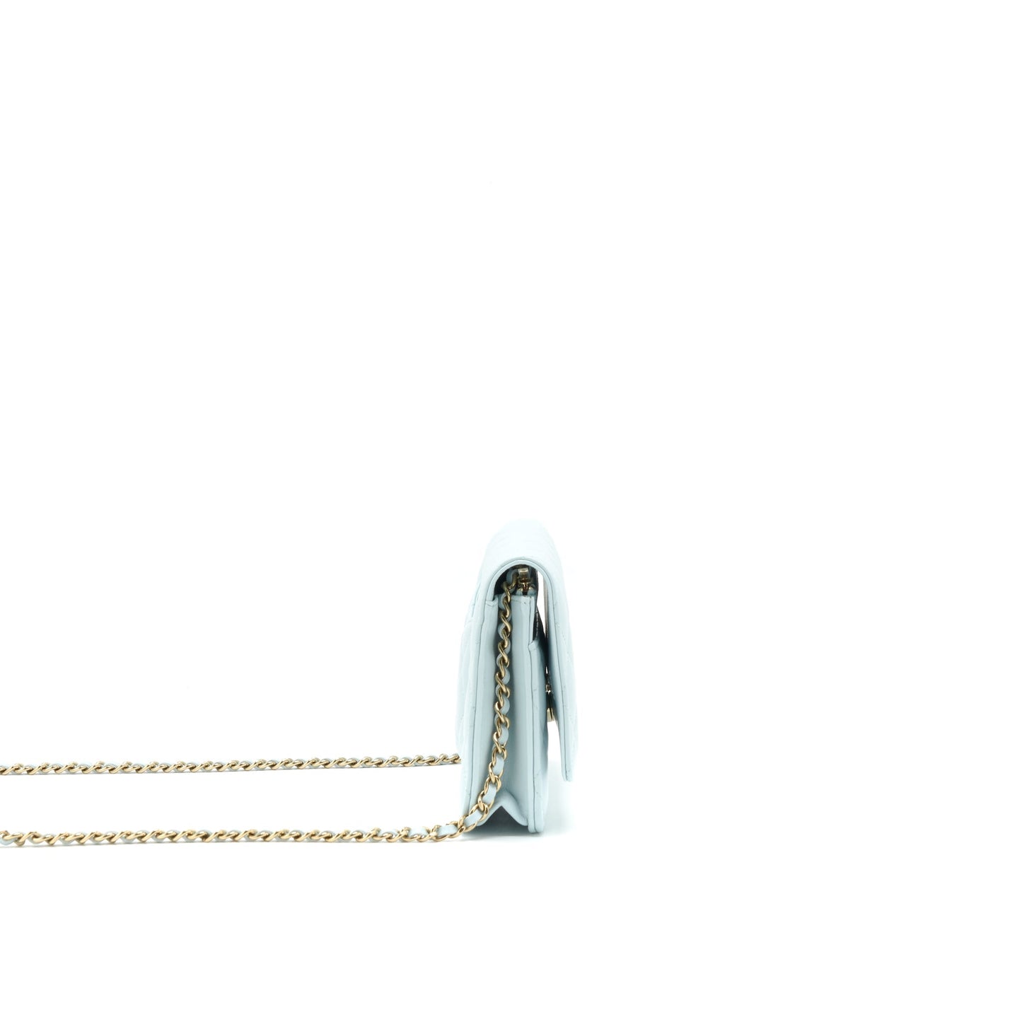Chanel Ribbon Wallet on chain lambskin light blue L