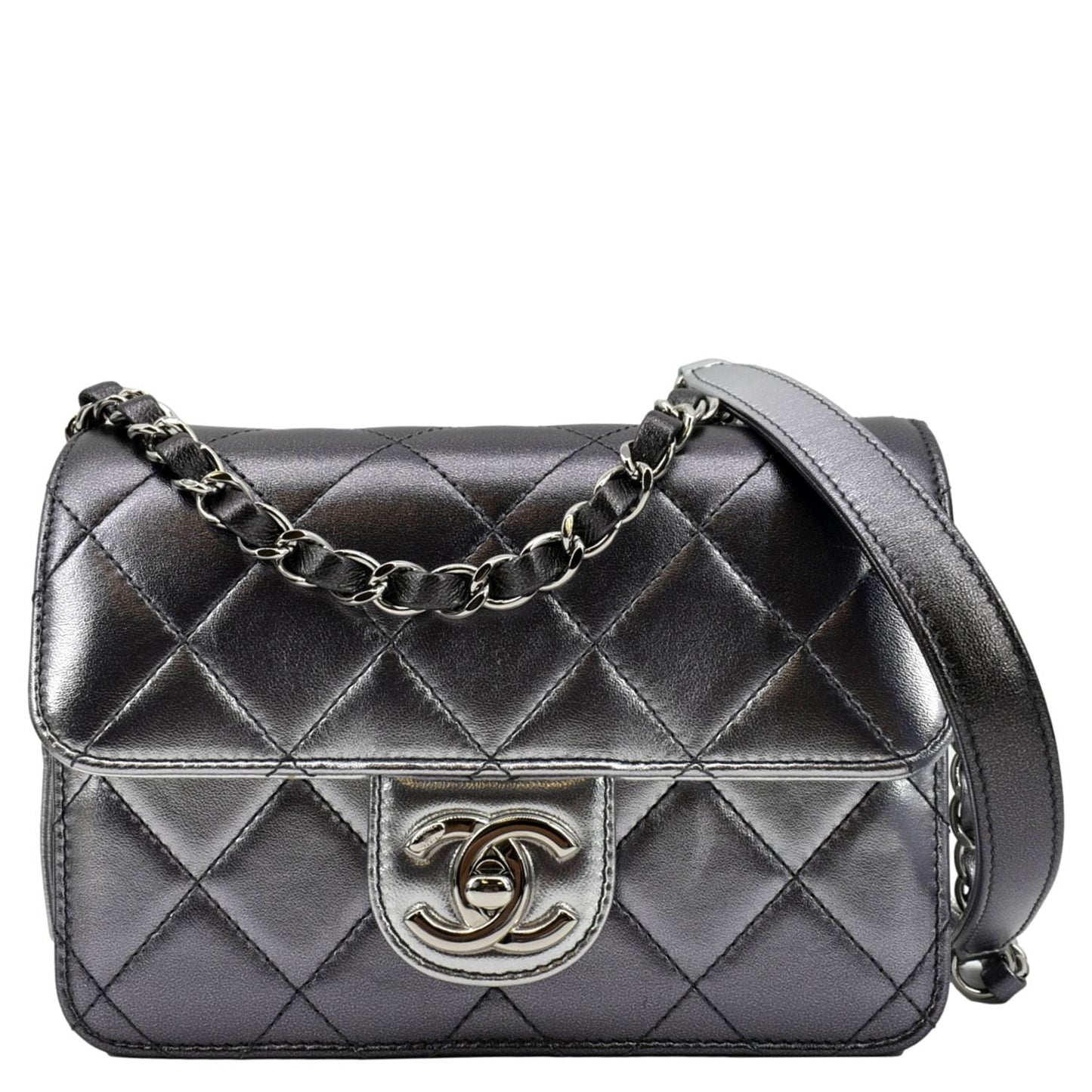 CHANEL Like a Wallet Quilted Lambskin Leather Shoulder Bag Gunmetal Metallic