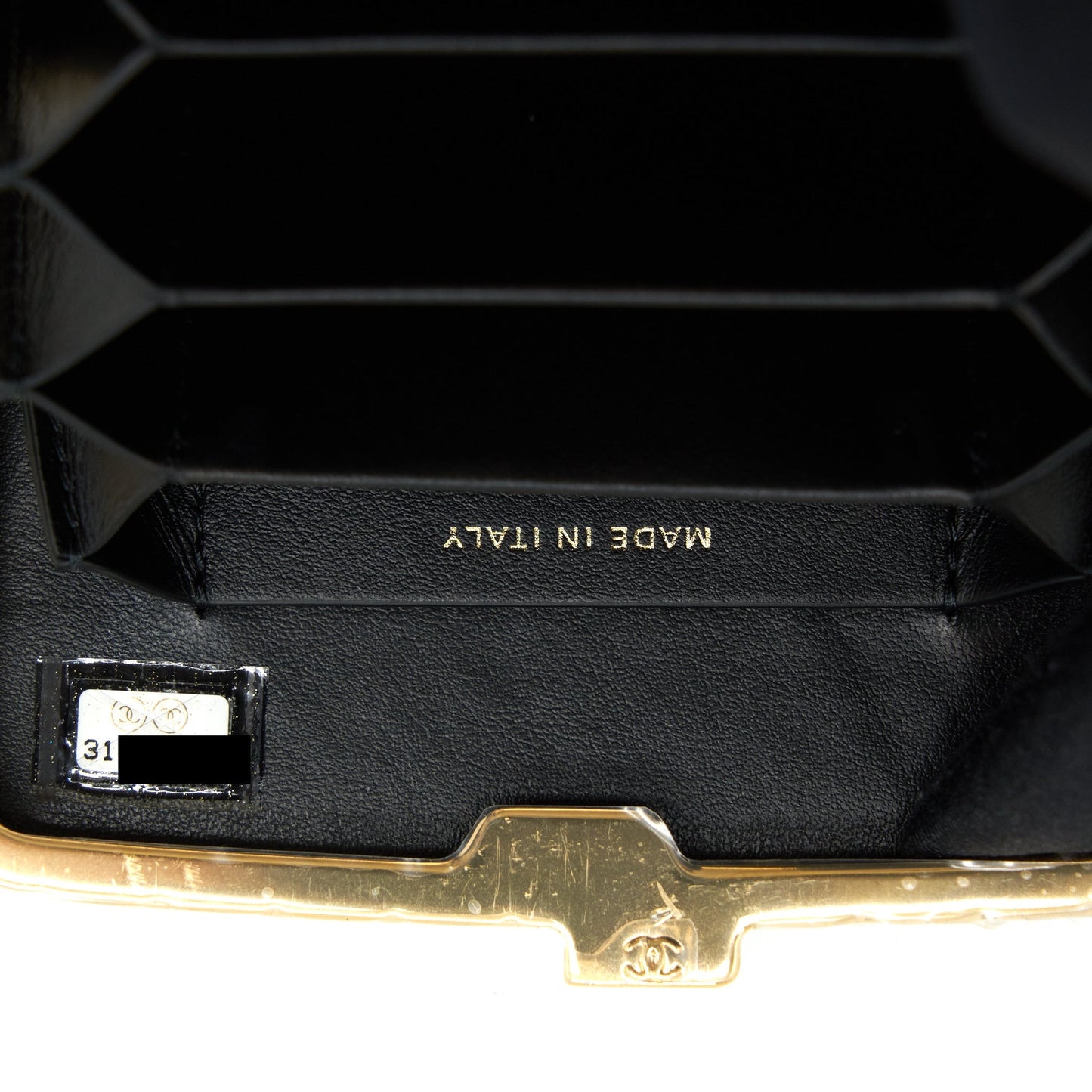 Chanel 21A Mini Clip Box With Chain Patent Black L