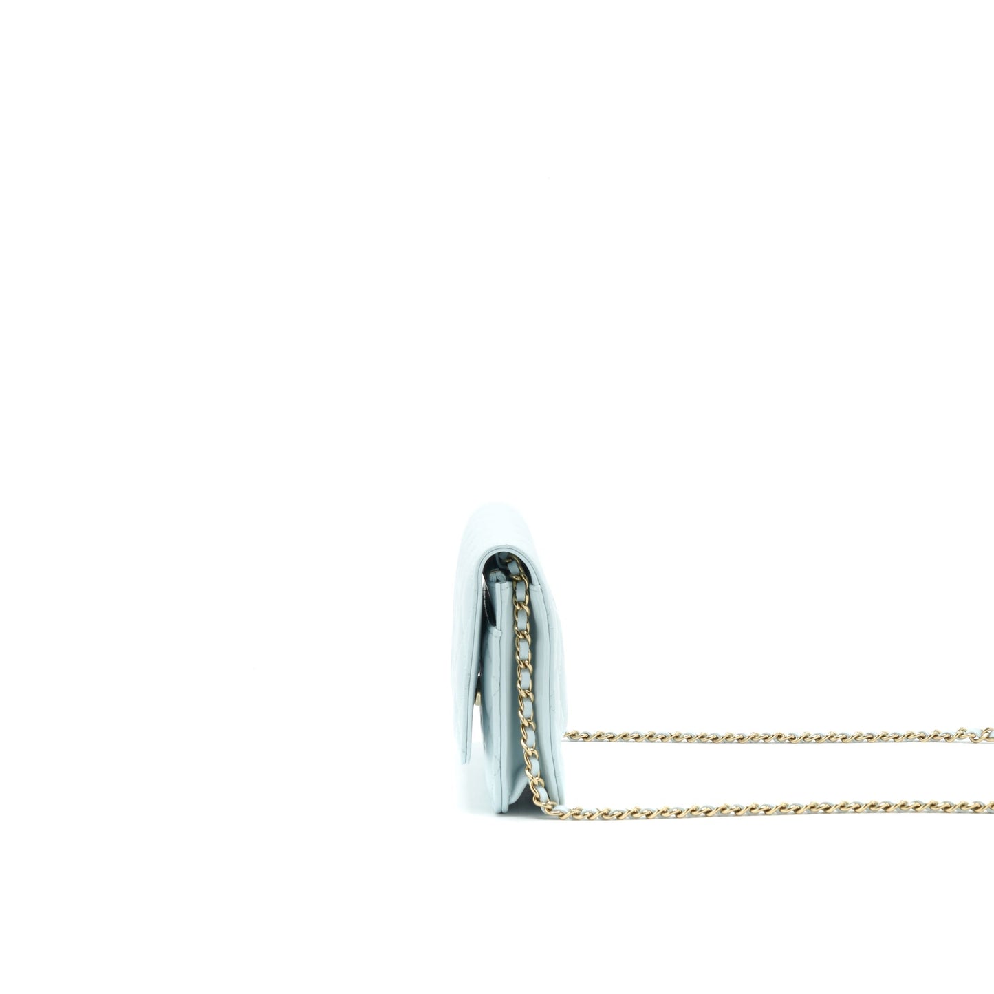 Chanel Ribbon Wallet on chain lambskin light blue L