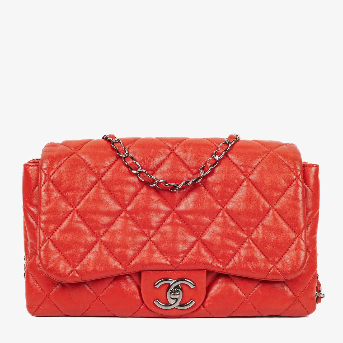 Chanel Red Quilted Leather Accordion Single Flap Bag