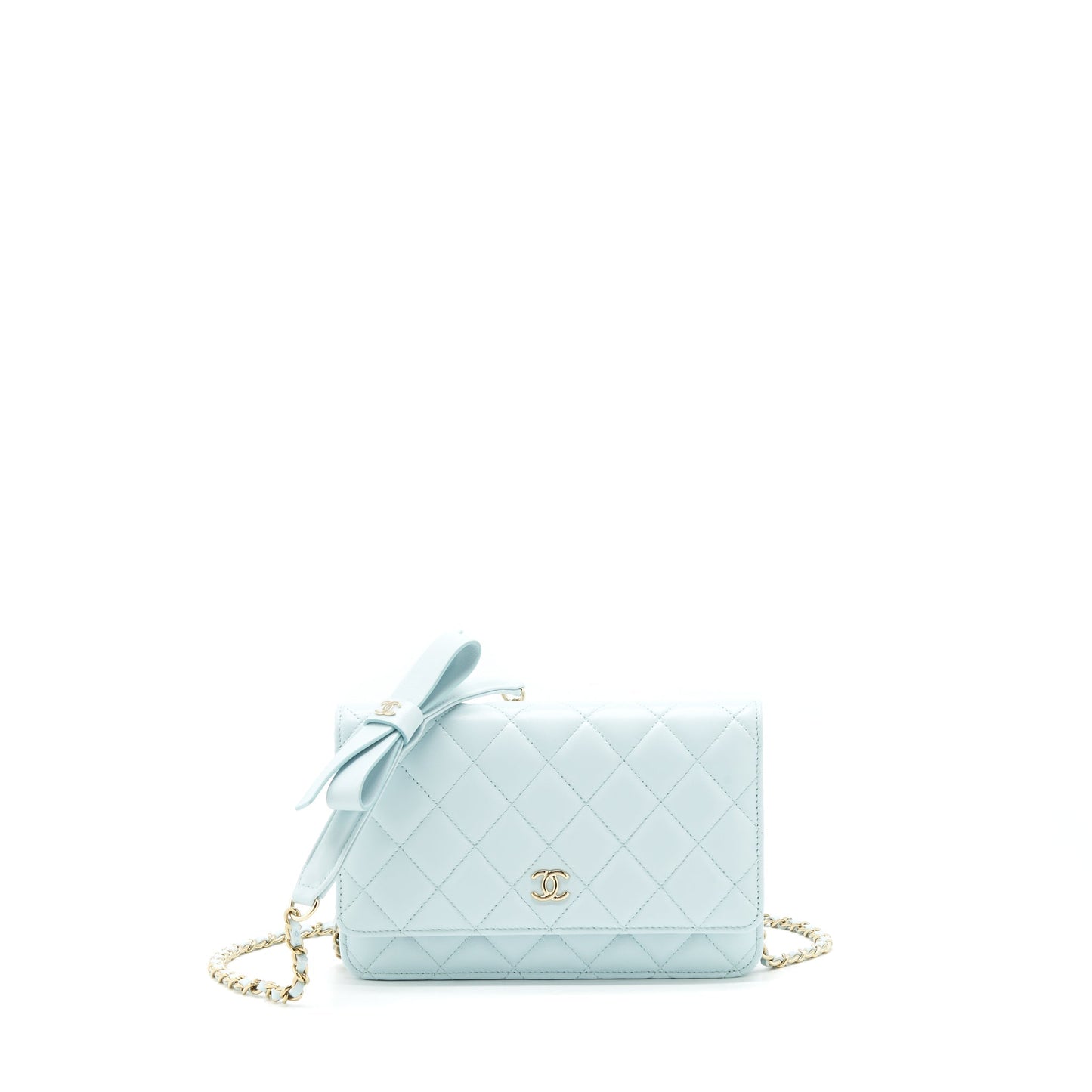 Chanel Ribbon Wallet on chain lambskin light blue L