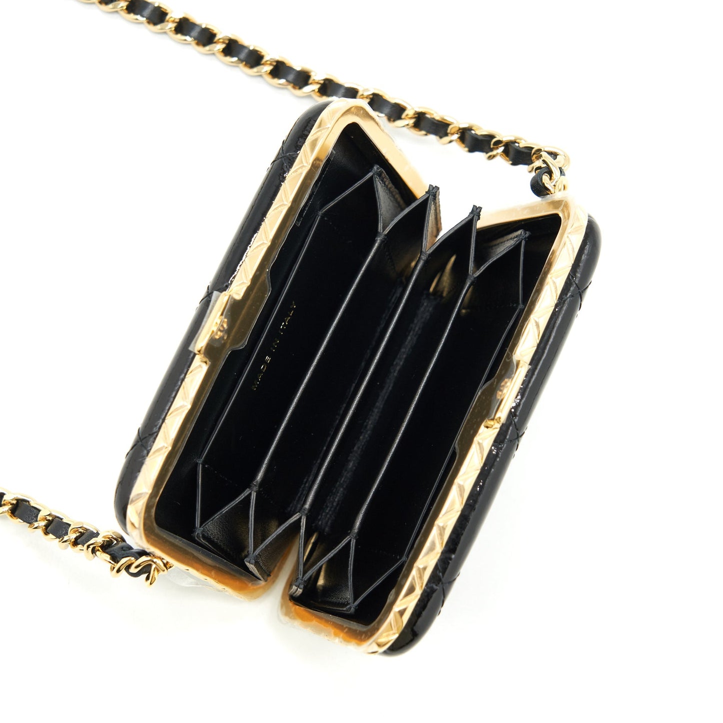 Chanel 21A Mini Clip Box With Chain Patent Black L