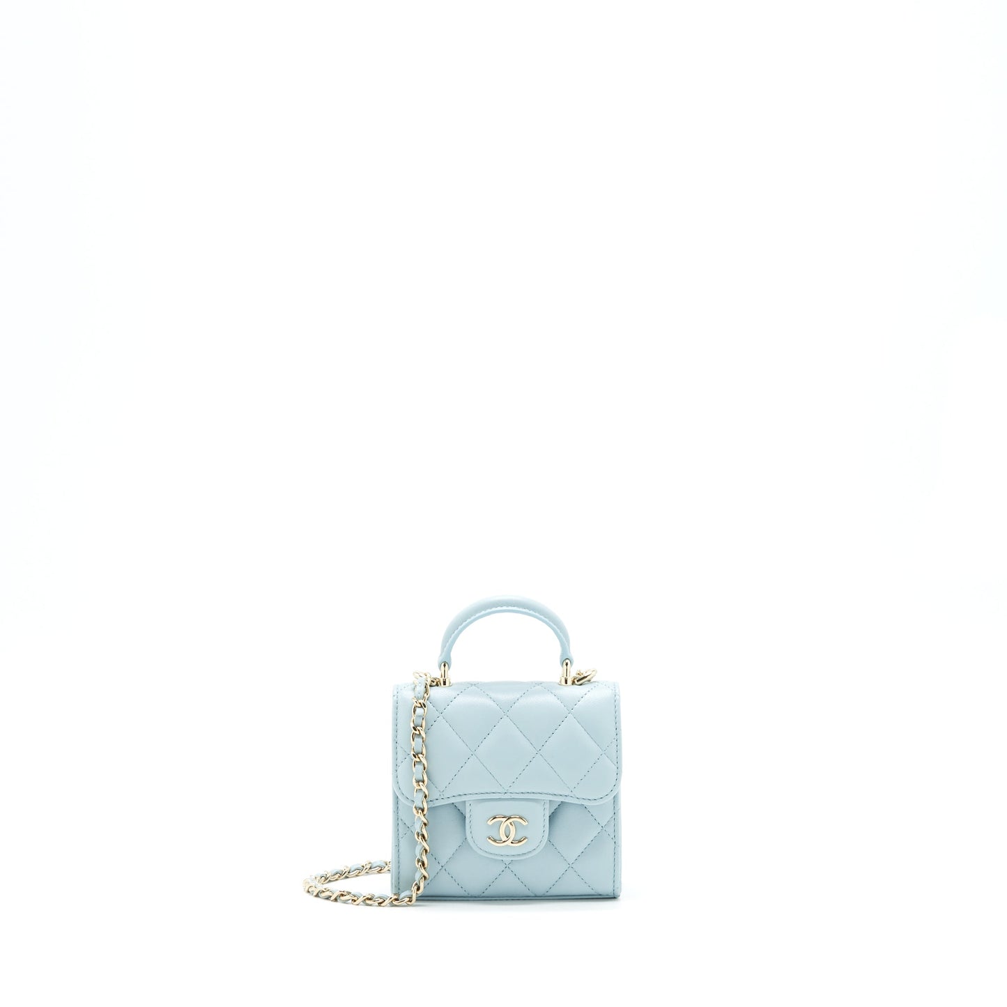 Chanel 22P top Handle Mini Vanity on Chain Lambskin light blue L