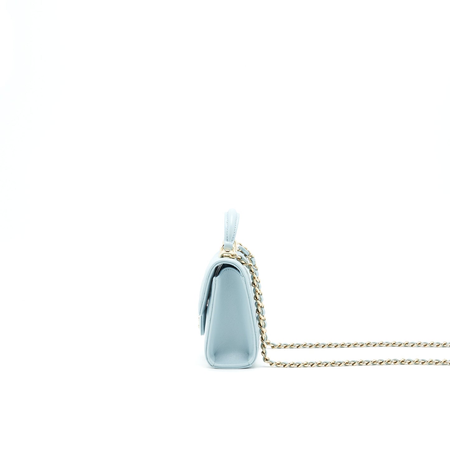 Chanel 22P top Handle Mini Vanity on Chain Lambskin light blue L