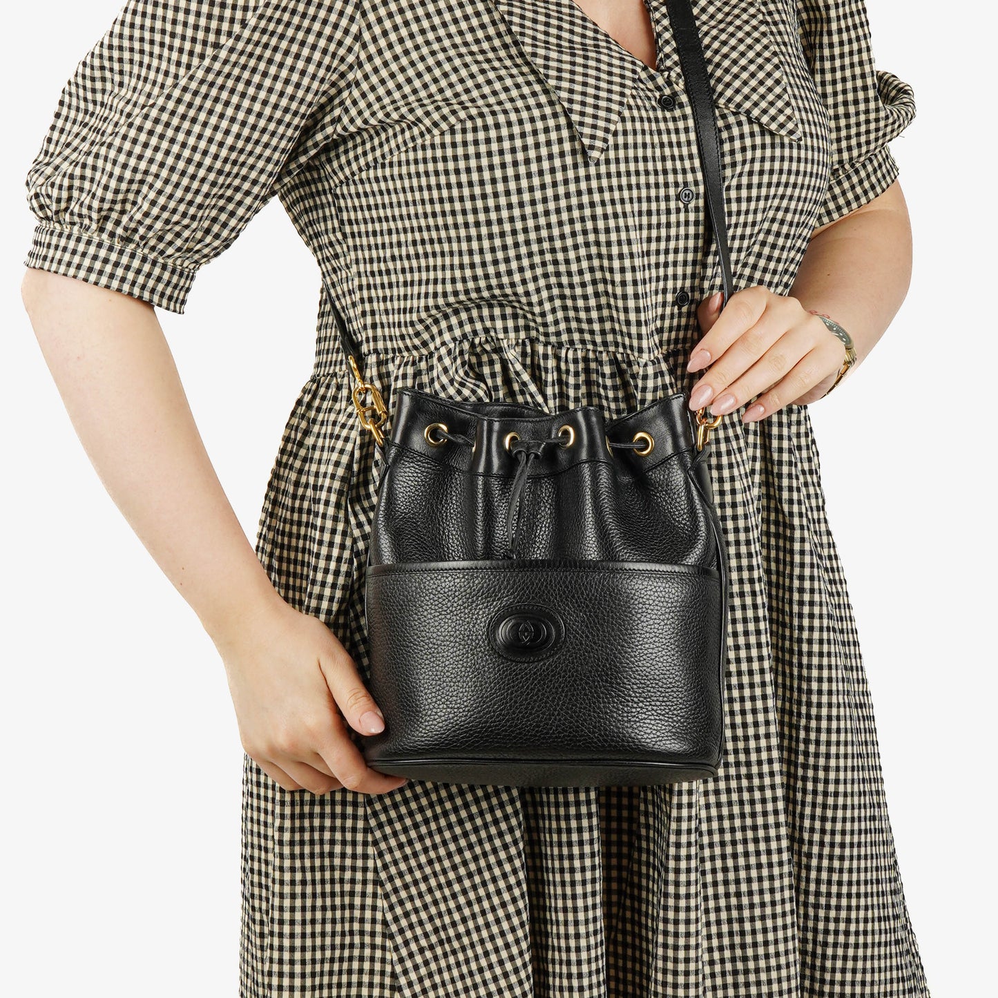 Gucci Interlocking Black Leather Bucket Bag