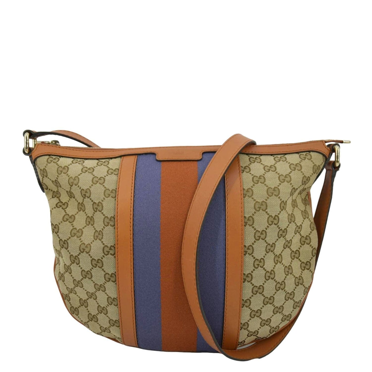 GUCCI Half Moon   Web GG Canvas Shoulder Bag Beige 257082