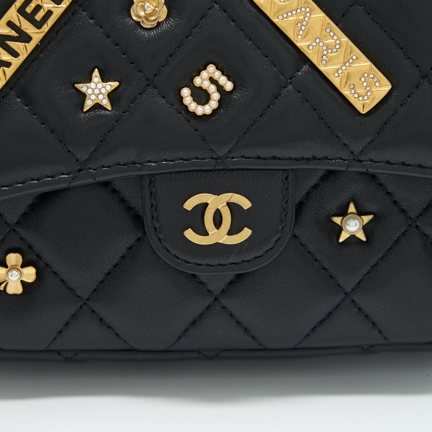 Chanel Limited Charm Double Layer Mini Chain Bag Lambskin Black