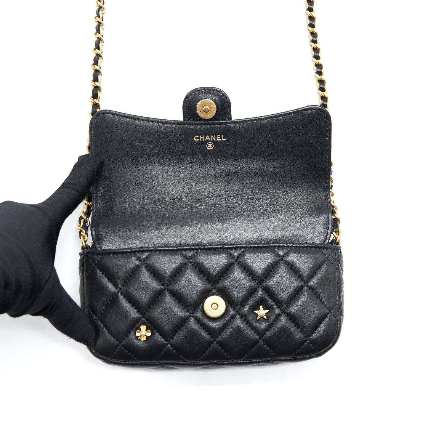 Chanel Limited Charm Double Layer Mini Chain Bag Lambskin Black