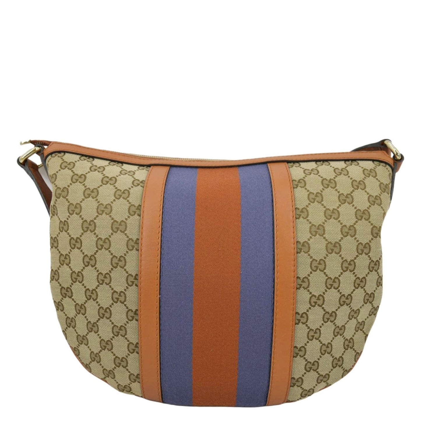 GUCCI Half Moon   Web GG Canvas Shoulder Bag Beige 257082