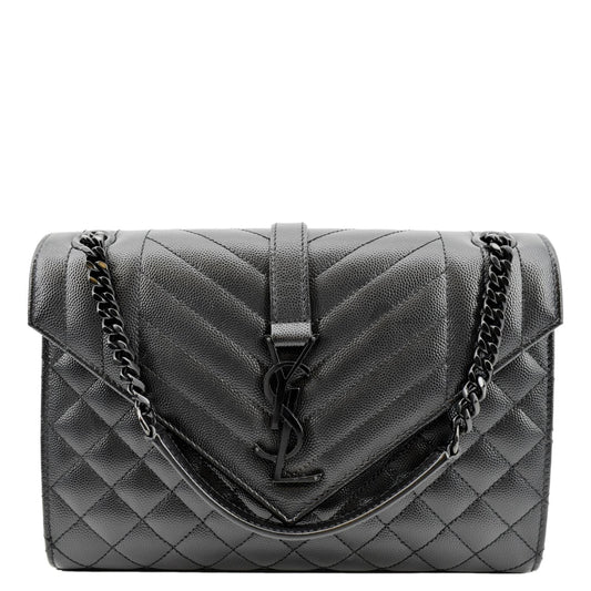 YVES SAINT LAURENT Small Envelope Matelassé Leather Shoulder Bag Black