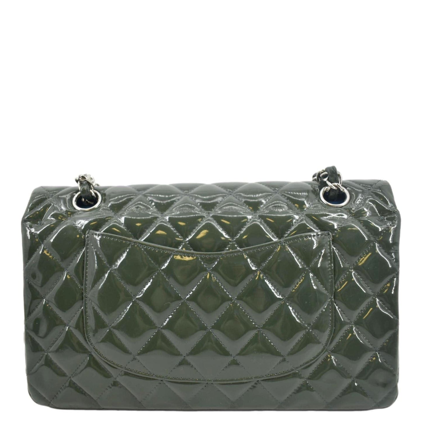 CHANEL Flap Quilted Patent Leather Shoulder Bag Green