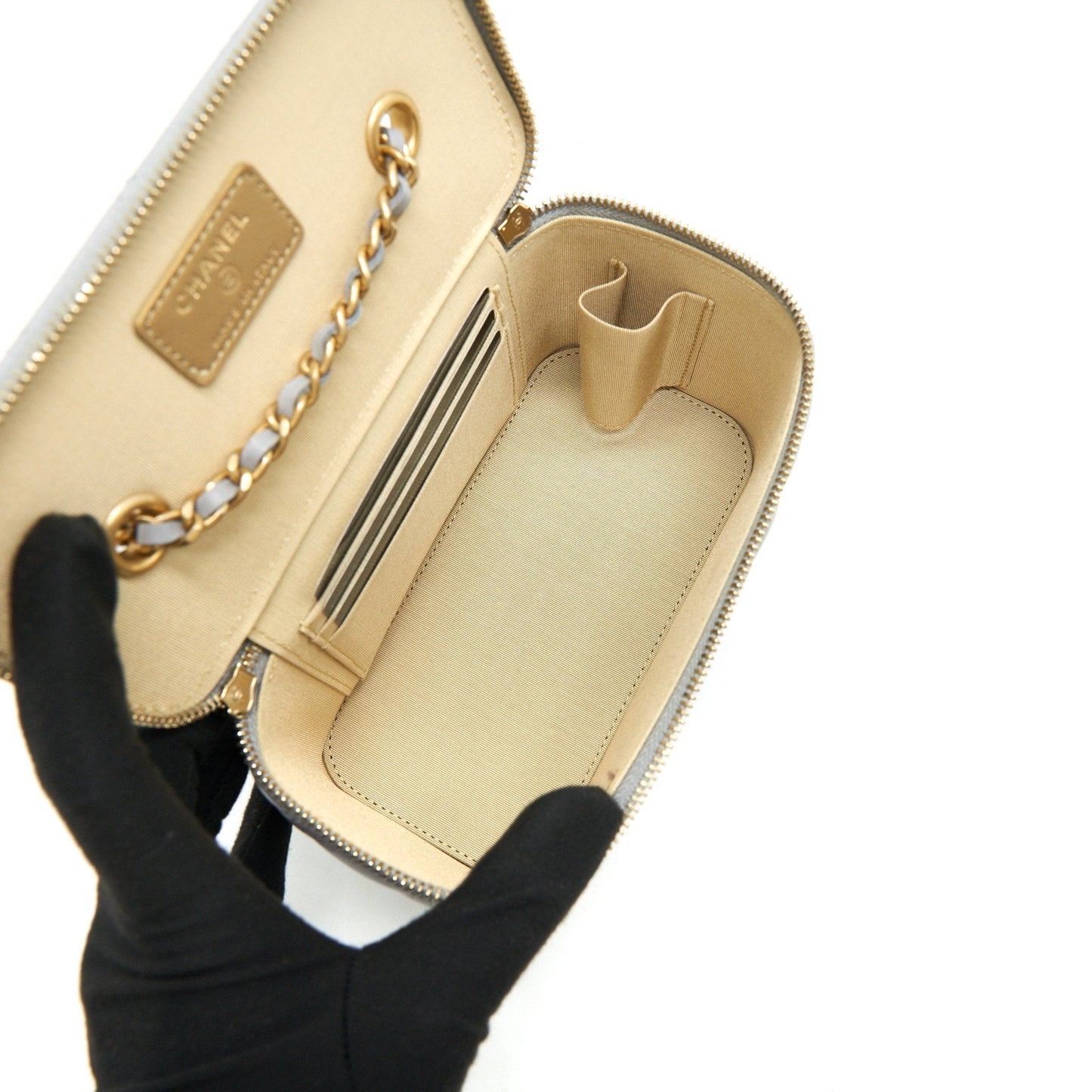 Chanel 21B Pearl Crush Long Vanity with Chain Light Grey