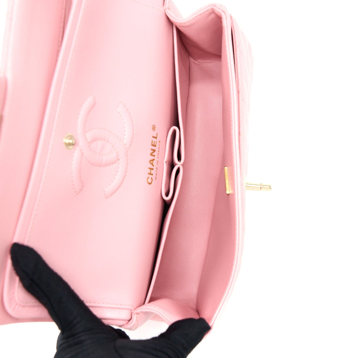 Chanel 22C Small Classic Double Flap Bag Caviar Pink L (Microchip)